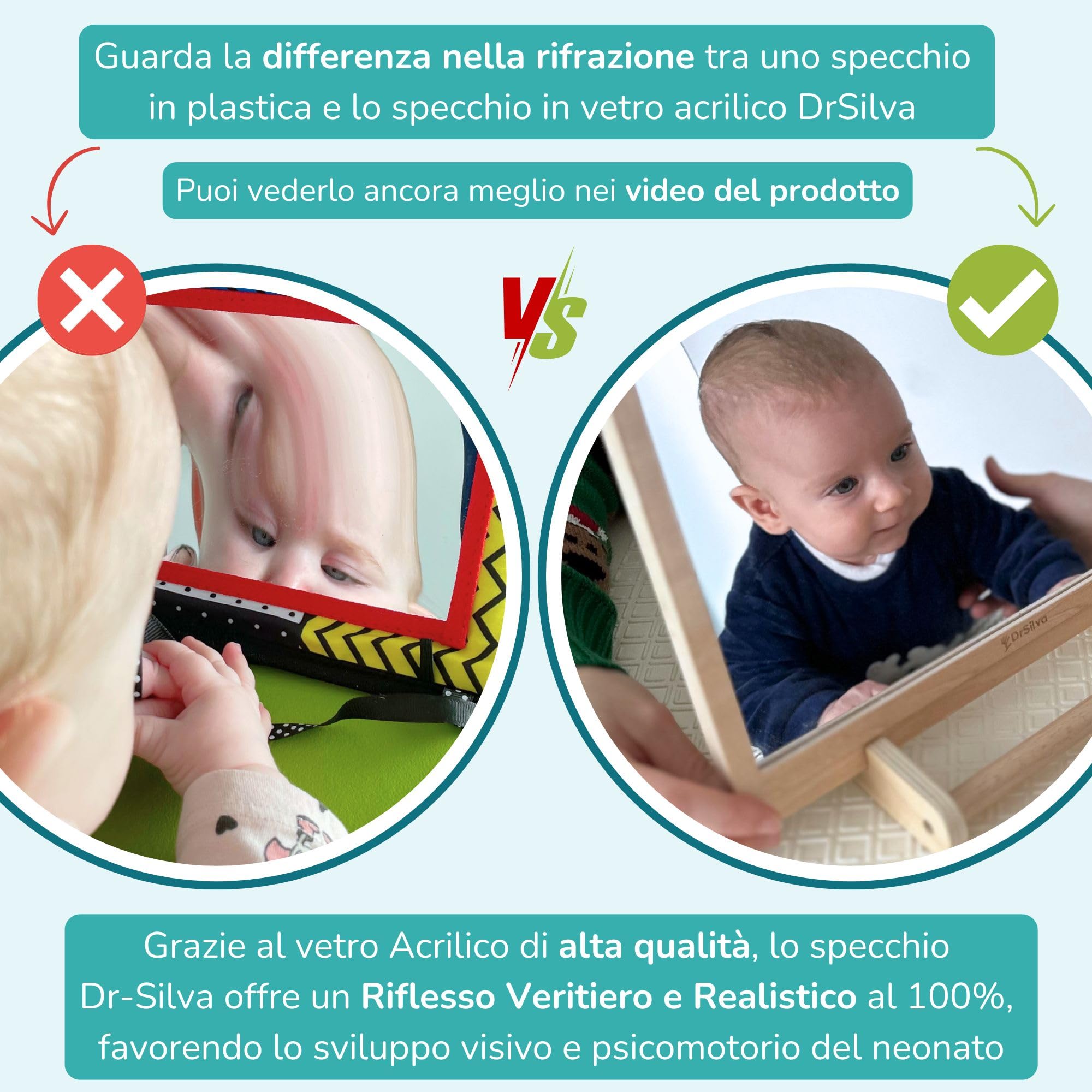 DrSilva Miroir Montessori pour bébé 0-3-6-9-12 mois Idéal pour le Tummy time | Jeux éducatifs en bois Montessori pour enfants