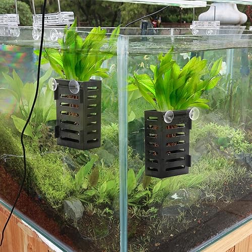 Miniatura 6 de Lawei 8 Pack Hanging Aquarium Plant Holder, Plastic Aquatic Plant Pot with 48 Hooks and 16 Suction Cups, Aquatic Planter Cups for Aquarium