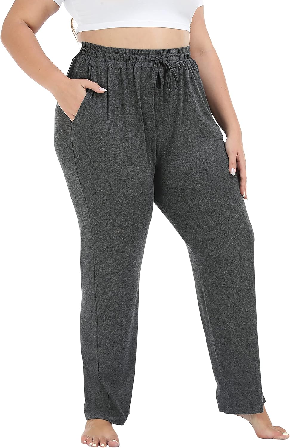 Cheapestbuy Women's Plus Size Comfy Lounge Pants Active Yoga Sweatpants Casual Stretchy Jogger Pants with Pockets Drawstring - Image 2