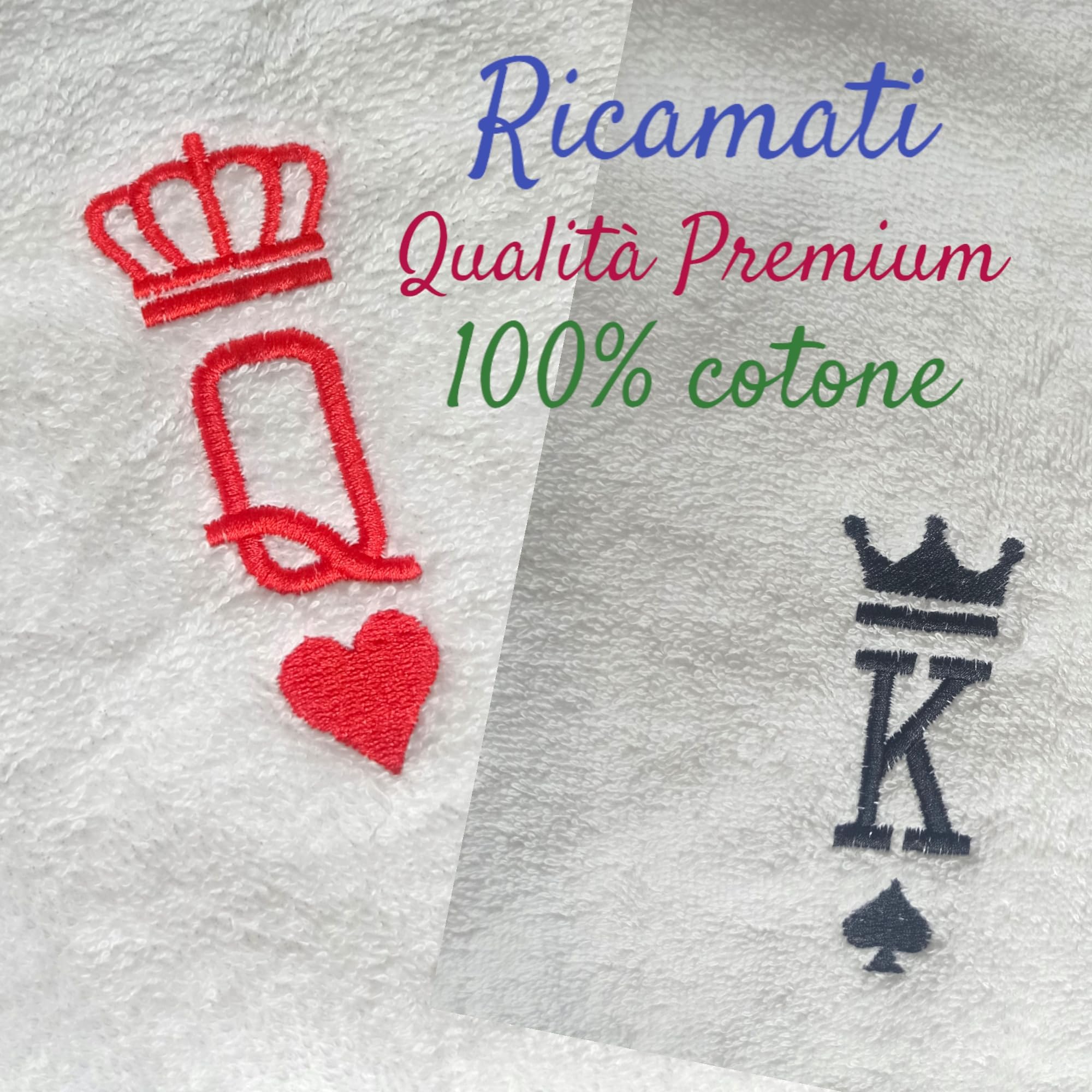 Regalo per coppia. Set accappatoi lui e lei con ricamo King & Queen. Accappatoi in spugna si cotone