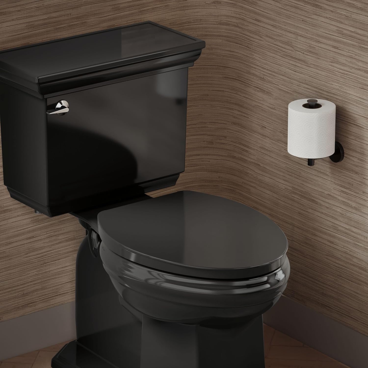 kohler k-26801-7 impro readylatch quiet close elongated toilet seat, black black/black elongated