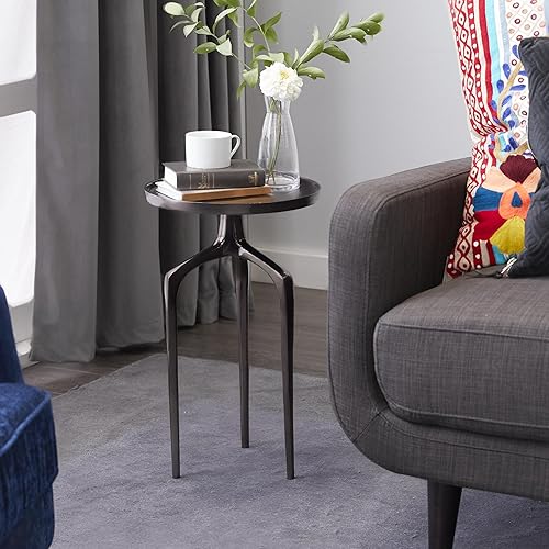 Miniatura 11 de Deco 79 Mesa auxiliar de metal de aluminio inspirada en la bandeja superior con 3 patas de trípode, mesa auxiliar de 16 x 16 x 25 pulgadas, color