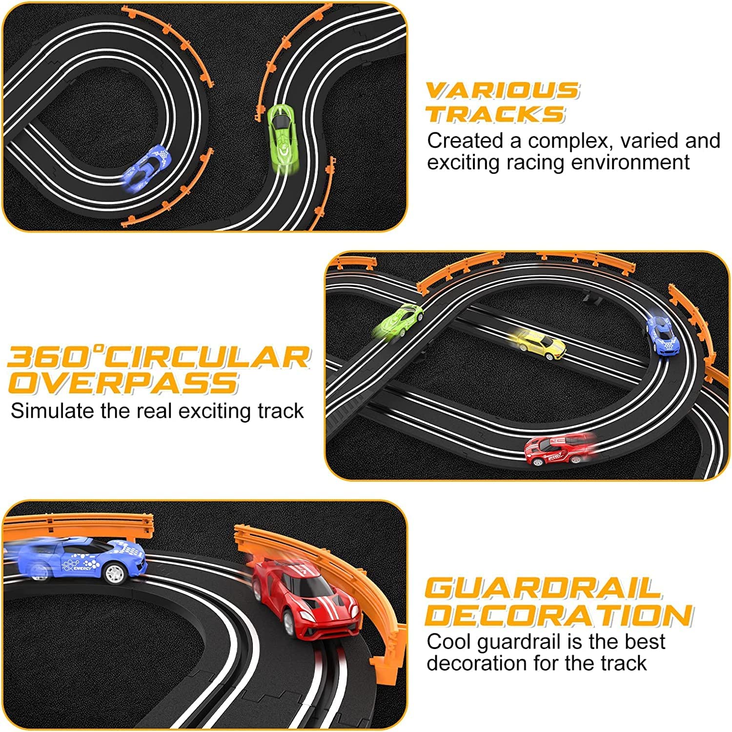 JOYJAY 18.4 Ft Slot Car Race Track Sets for Boys Kids High-Speed Battery or Electric Race Car Track with 4 Cars, Dual Racing Game 2 Controllers Lap Counter Circular Overpass Track,Toys Gifts for Boys 1