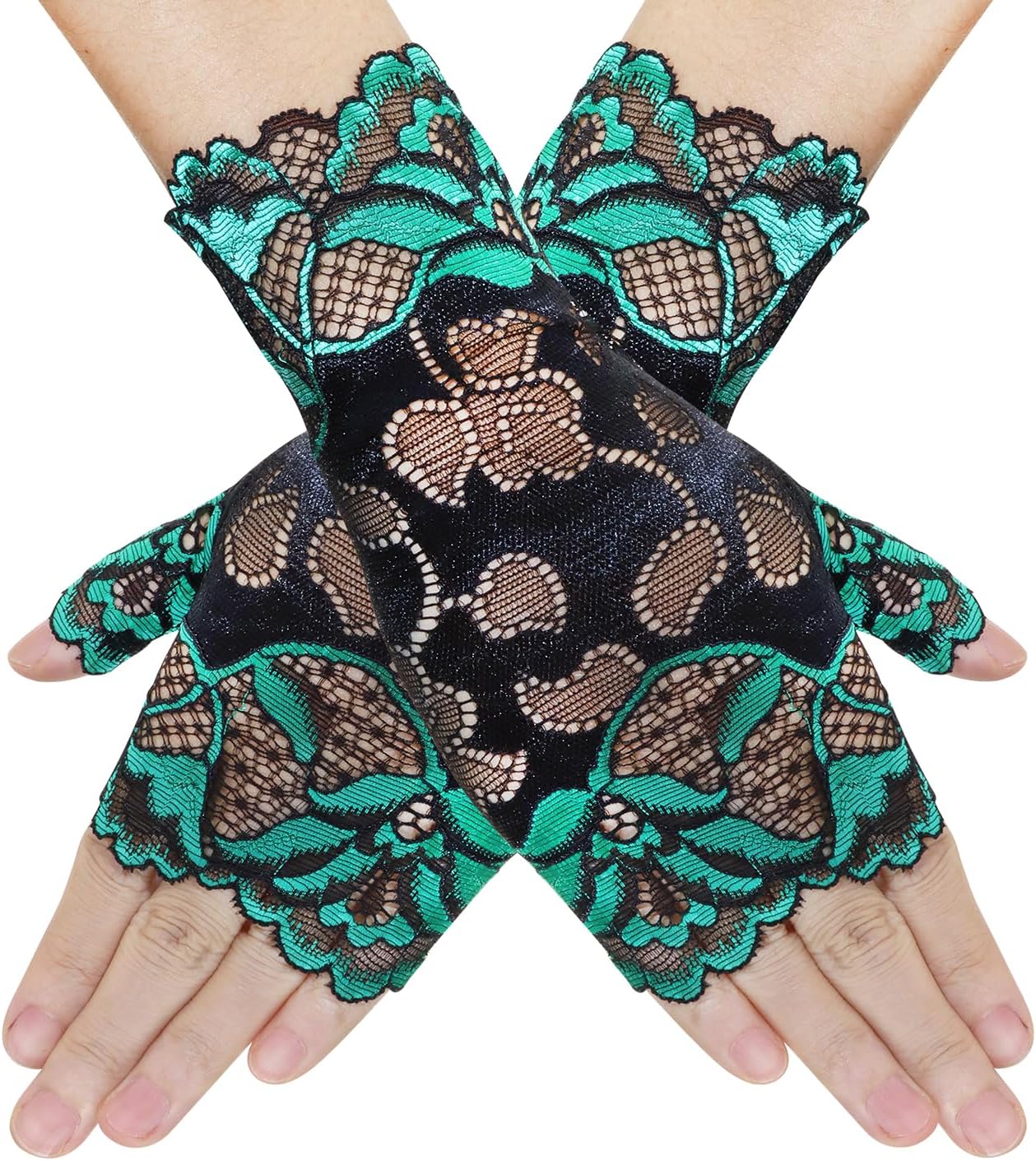Women Vintage Sheer Short Lace Gloves Bride Wedding Gloves Derby Tea Party Wrist Length Floral Gloves For Dinner Fancy Costume A - 200000297