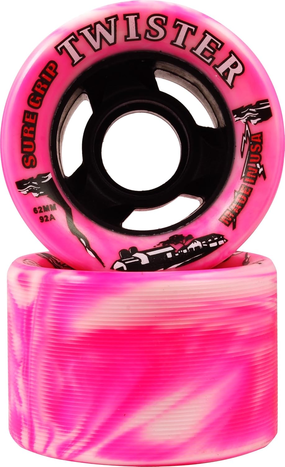 Sure-Grip Indoor Twister Roller Skate Wheels - white/pink