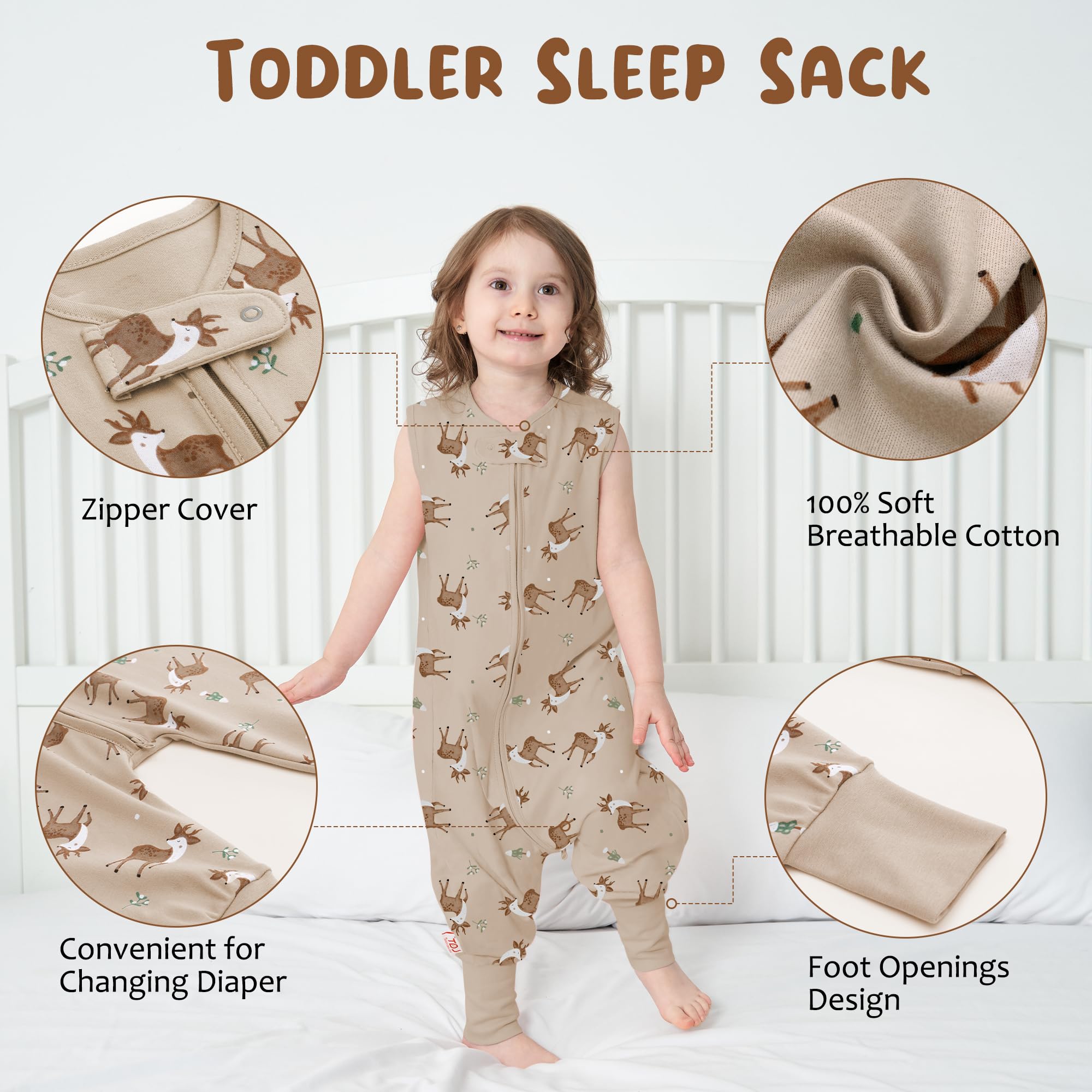 Sacco Nanna Estivo Per Bambini - 0.5 Tog, Cotone, Con Maniche E Piedini, Regolabile - Foto 4