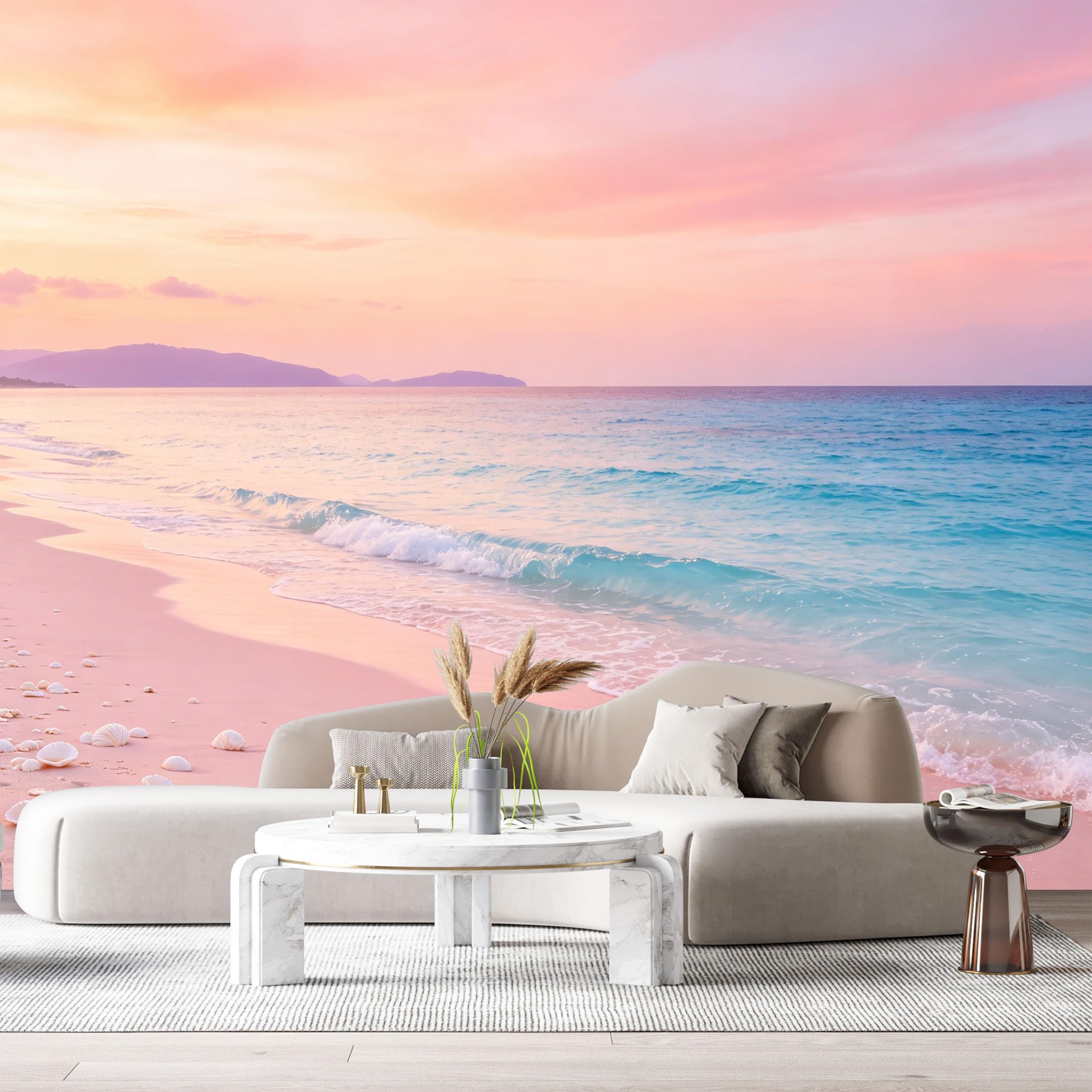 Custom Size Wall Murals Coastal Sunset Ocean Waves Seashell Beach Horizon SelfAdhesive Wall Fabric Removable Large Wallpaper for Photo Living Room