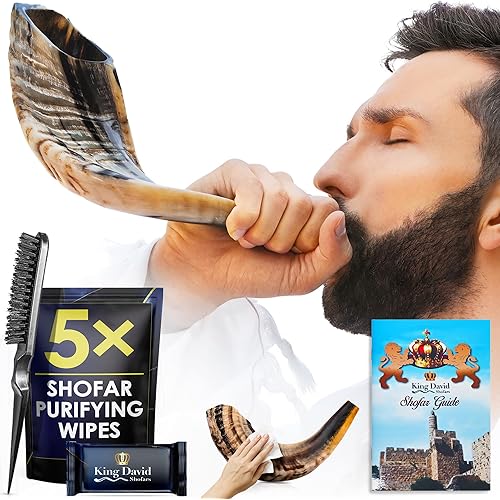 Shofar Horn Instrument – RAM Shofar Angels Musical Instrument – Half Polished/Natural (14-16, Full Set)