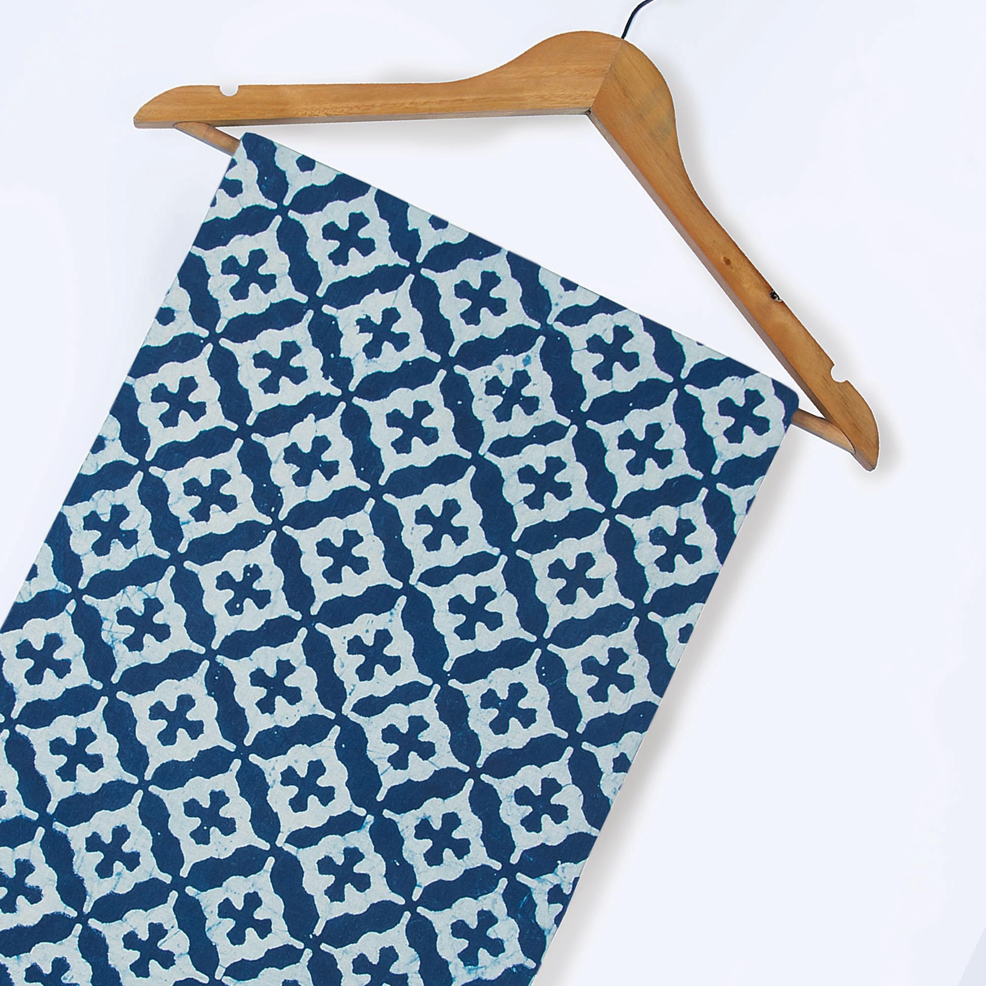 5 YardBlock Print - 100% Pure Cotton Machine Washable 44" Width Handmade Boho Indigo Blue Geometric Pattern Cotton Fabric by The Yard Uses for Wholesale Clothing Large Drapery (540" x 44")