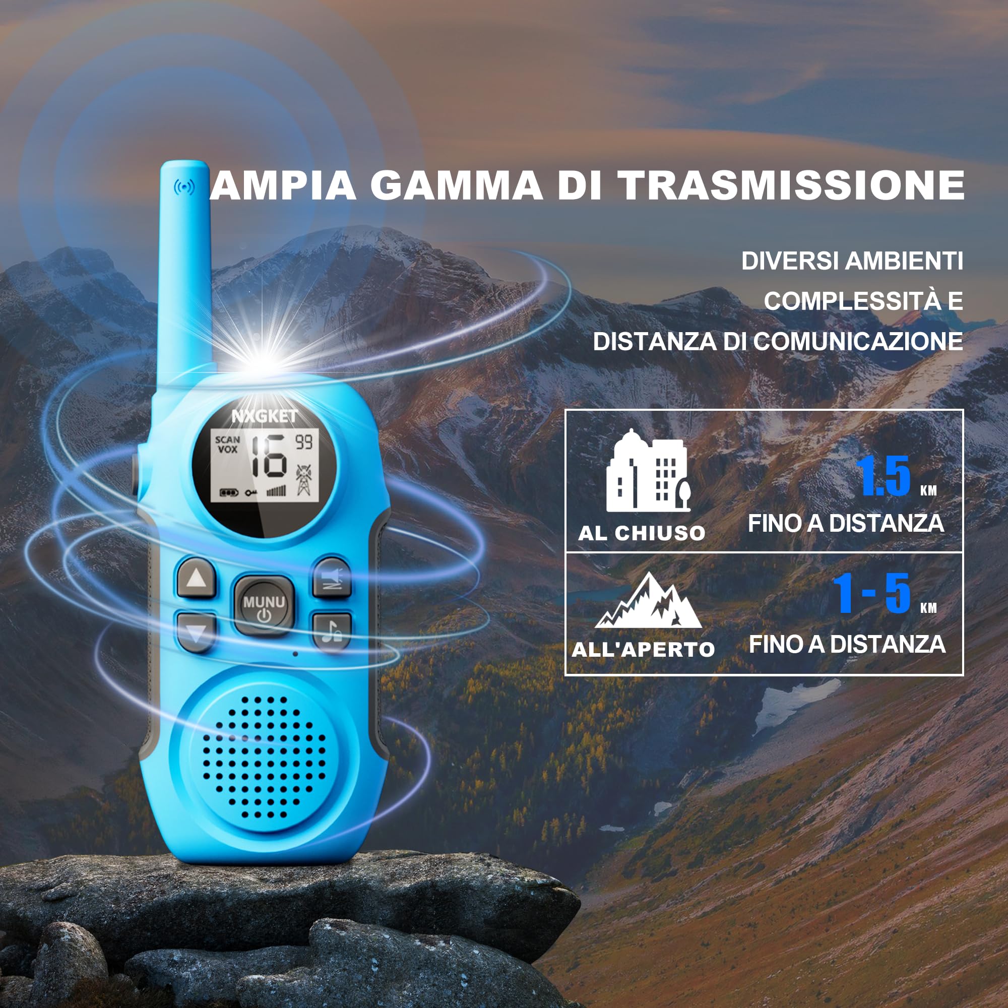 Walkie Talkie Professionali Ricaricabili per Bambini,NXGKET Radioline Woki Toki 16 Canali,Batteria Integrata,Con Torcia per Giochi all'aperto Campeggio Escursionismo,Regali per 3-12 Ragazze 2 pezzi