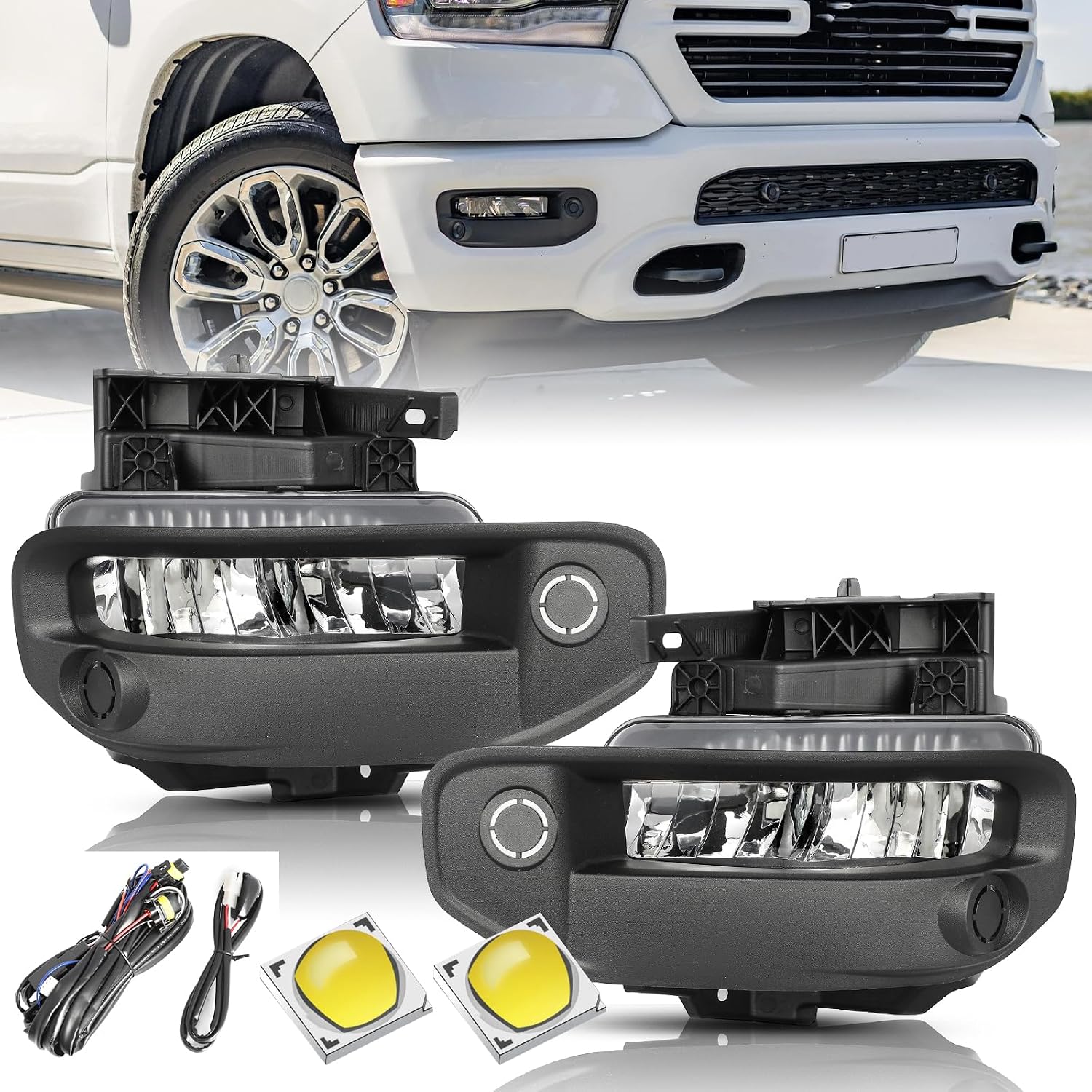 TUSDAR Fog Light Assembly Kit for 2019-2024 Dodge Ram 1500 (Pair)