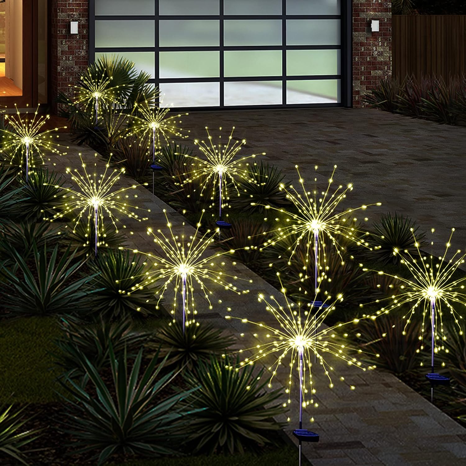 Christmas Solar Garden Firework Lights Outdoor Waterproof 6 Pack Solar Powered Art Stake Twinkle Lighting for Outside Decor, 120 LED Warm White image 4