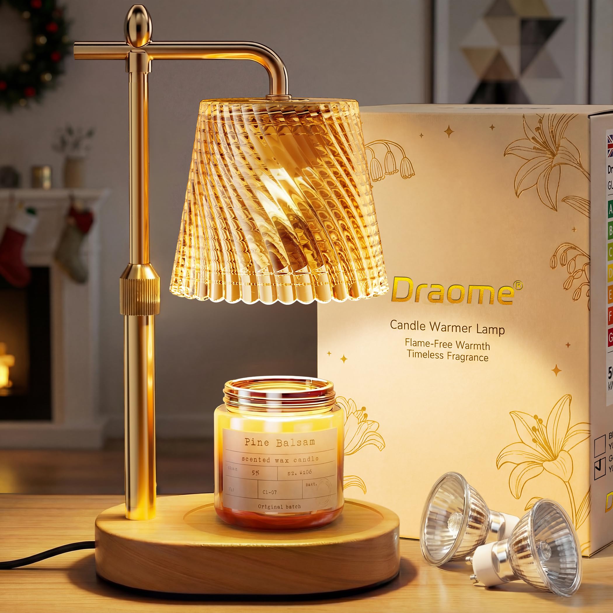 Draome Candle Warmer Lamp - Dimmable & Timer, Height Adjustable Flameless Warmer Lamp with 2 Bulbs for Jar Candles, Gold Lamp Gift for Women Mum Birthday New Home Bedroom Decor House Warming Gifts — image 1