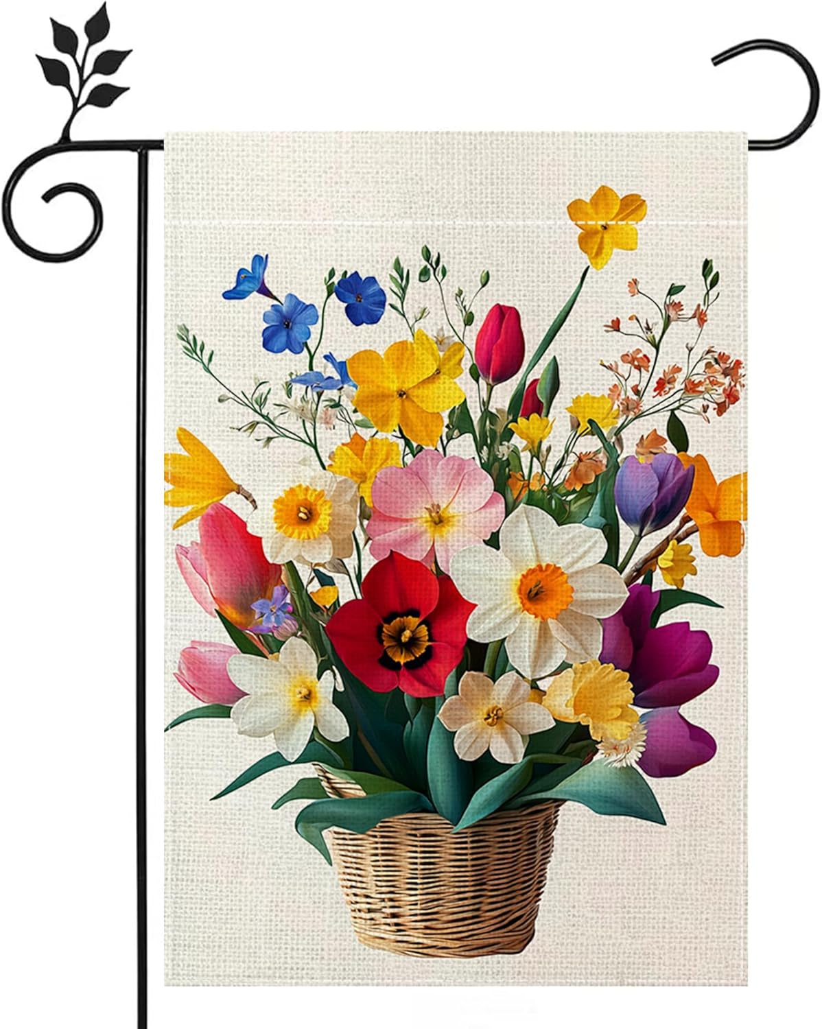 Spring Daffodils Tulip Flower Garden Flag for Outside Colorful Floral Yard Flag Double Sided Burlap Summer Farmhouse Outdoor Home Decorations 12x18 Inch