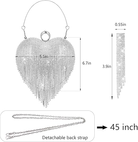 Miniatura 5 de Bolso de Rhingestone del corazón de las mujeres,Embrague del Rhinestone de la borla,Embrague de lujo del Rhinestone de la noche del