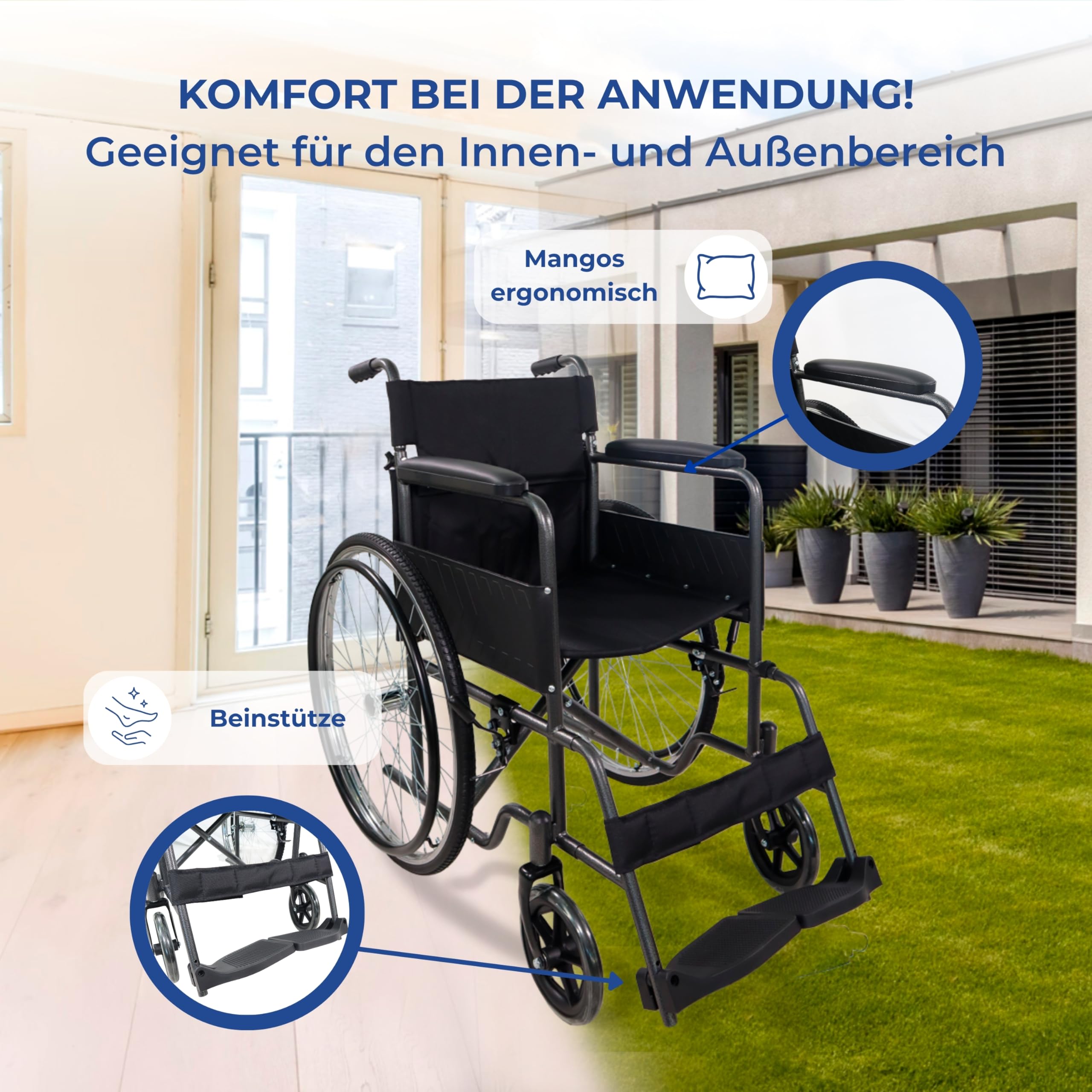 Mobiclinic®, Faltrollstuhl, Denver, Europäische marke, Sitzhöhe 46 cm, Handbremse, Abnehmbare rückenlehne, Einklappbare fußstütze, Stabil, Rollstuhl faltbar leicht, Graue farbe