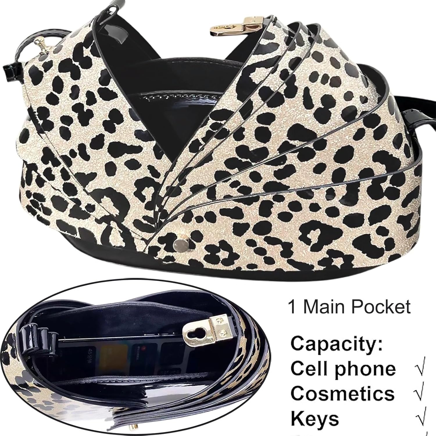 Women PU Leather Unique Novelty Folding Fan Shell Messenger Purse Crossbody Shoulder Bag - Image 4