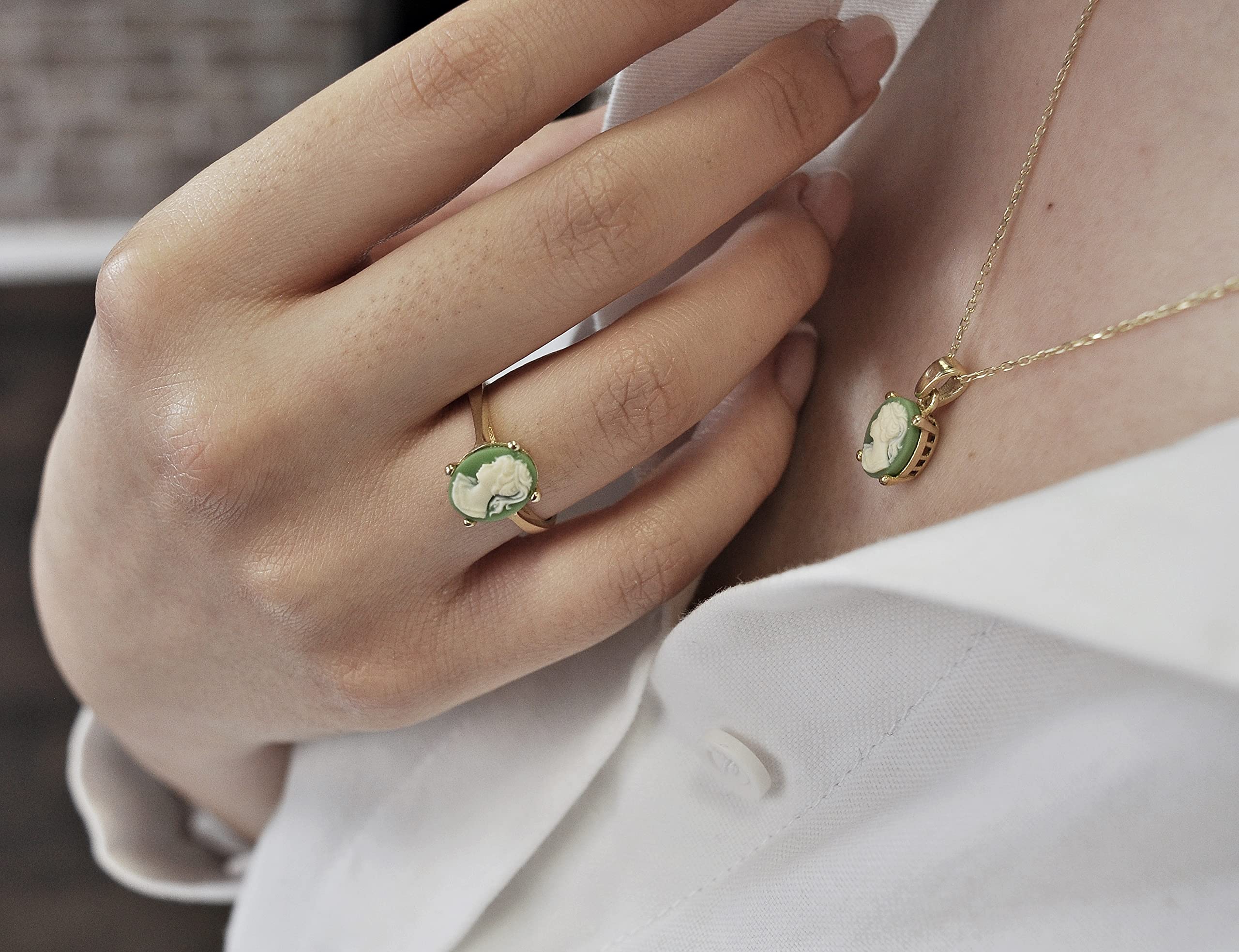 925 Silber Ring - 14k Vergoldet - Lady Cameo - Vintage Schmuck - Kamee - Statement-Ring - Antik - Jugendstil Schmuck - Größenverstellbar - Geschenk für Mama - Geburtstagsgeschenk - Silberring - Schmuck-Geschenk