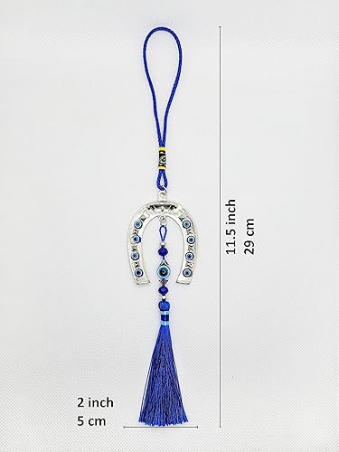 Miniatura 2 de LUCKBOOSTIUM Colgante de herradura de ojo turco con borlas azules, llavero y protección de buena suerte, adorno colgante de auto de mal de ojo,