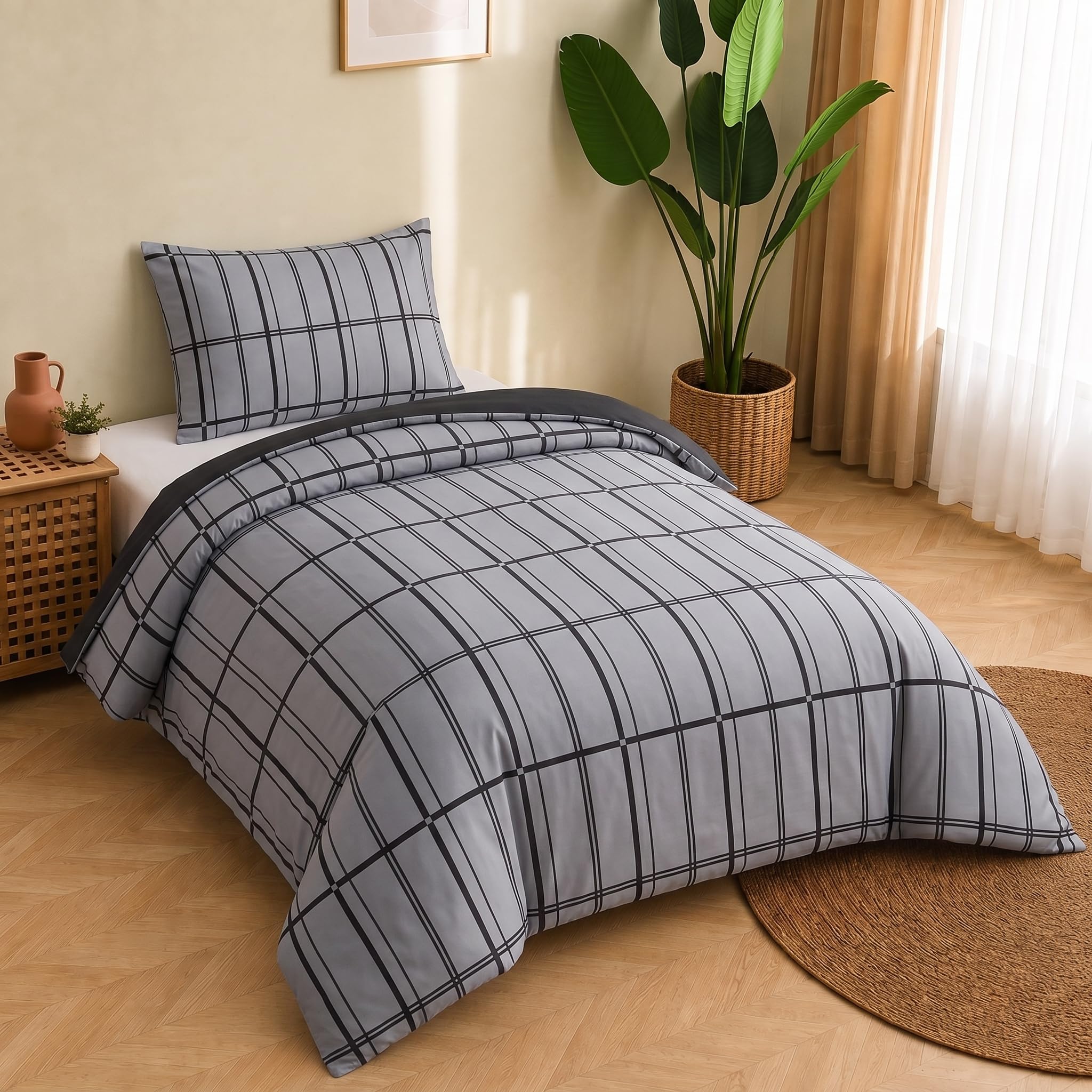 Pamposh Grey Single Duvet Cover Set Premium Brushed Microfibre Soft Bedding Set | Hypoallergenic, Reversible, Zipper Closure, High Quality Fabric, Single (135 × 200 Cm), Oeko-Tex Certified, Machine Washable