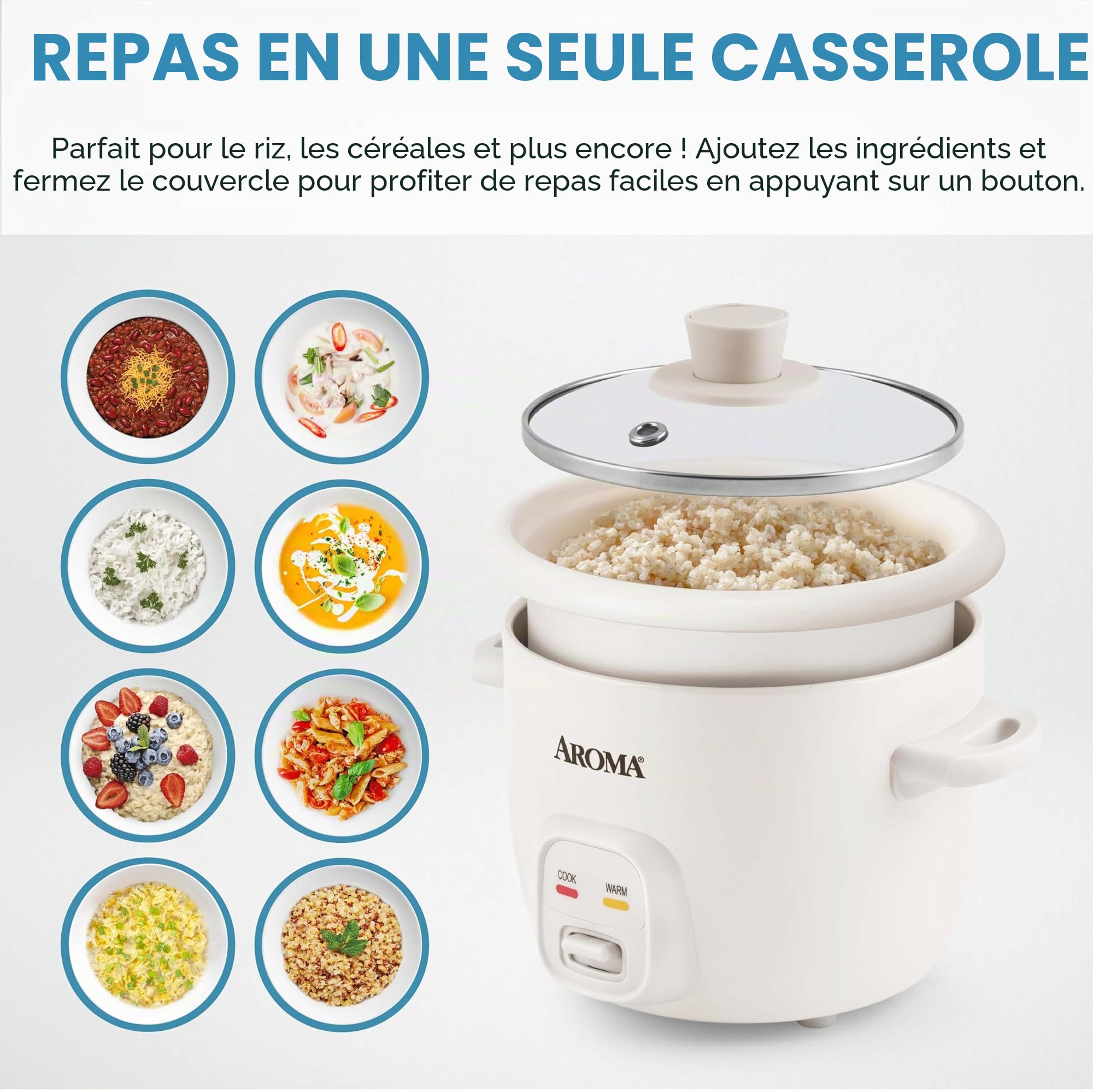 Aroma Housewares ARC-302NG Cuiseur à riz et céréales Blanc 4 tasses