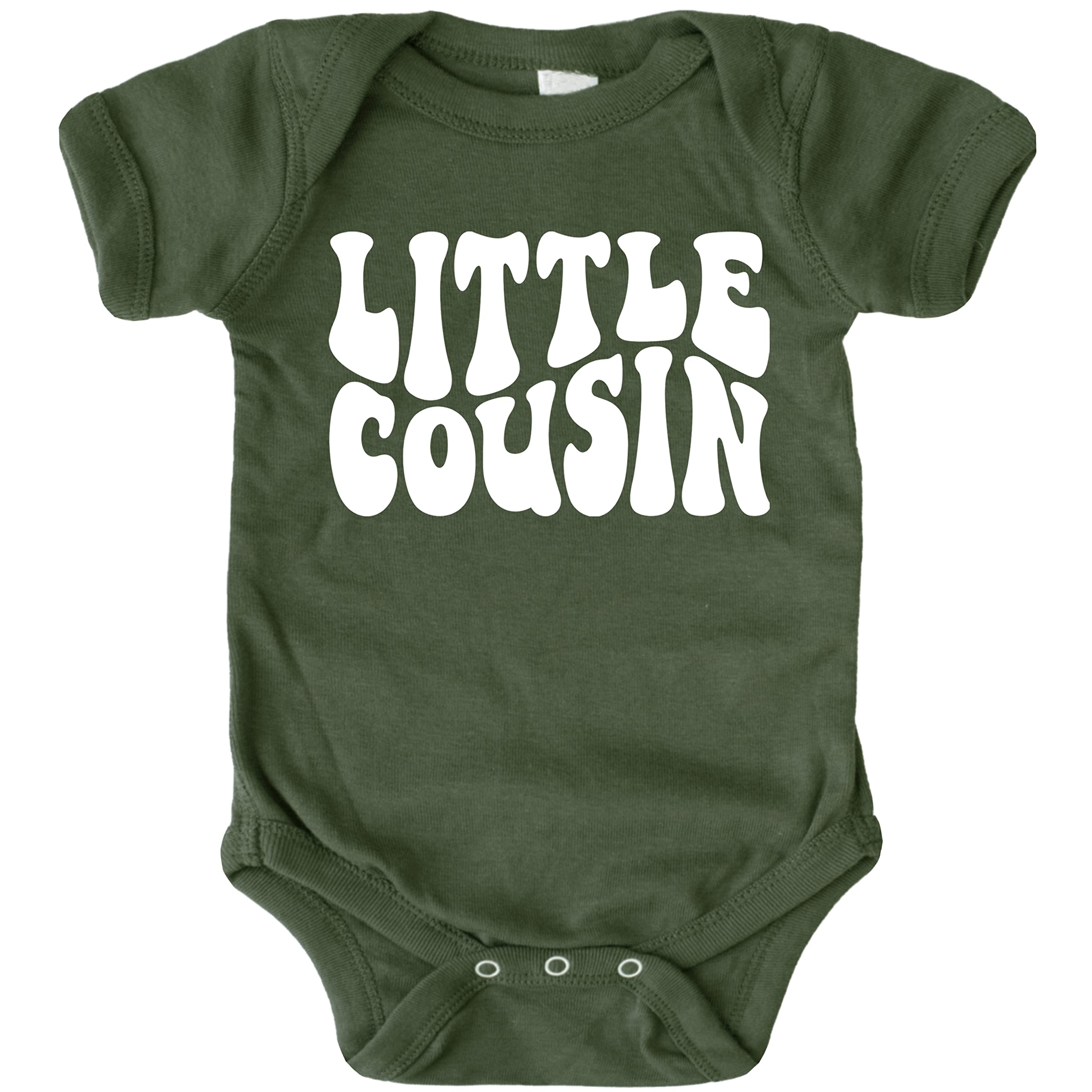 Olive Loves Apple Little Cousin Retro Bodysuits for Infant Boy and Girls White on Military Green Bodysuit Newborn