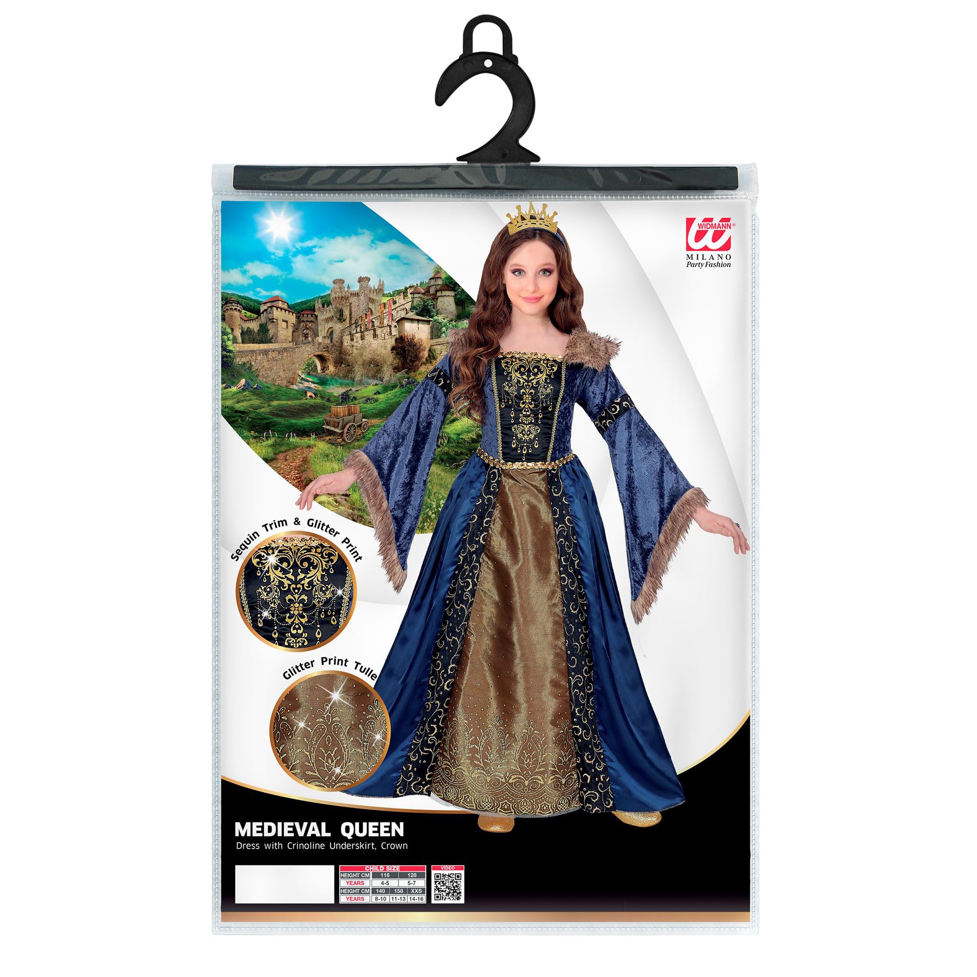 W WIDMANN MILANO Party Fashion - Children's Costume Medieval Queen Dress Princess Fancy Dress Costumes, Multicoloured, 164 - Image 4