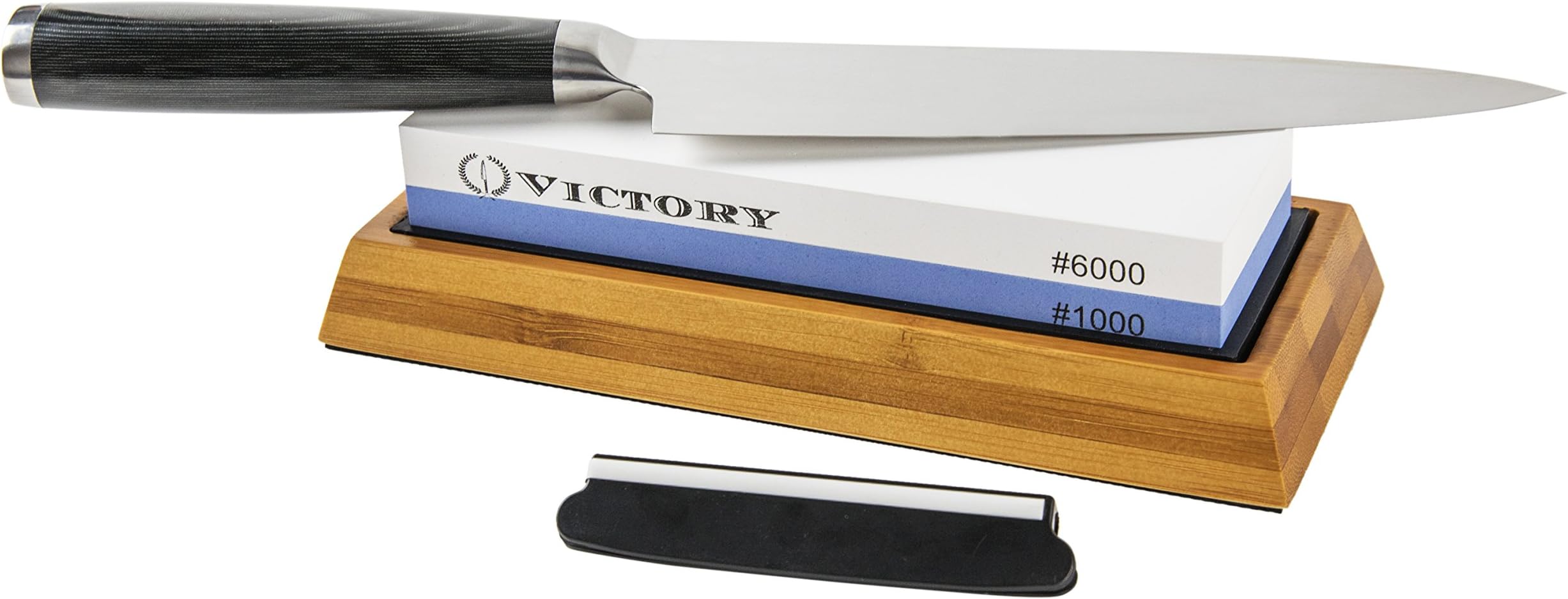 Victory Whetstone Box Set - Knife Sharpening Stone Kit with Double-Sided Stones 1000/6000 Fine Grit, Base and Guide Holder Stand 2-in-1 Combination - Kitchen Cutlery, Knife Sharpener