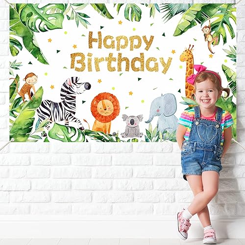 Miniatura 4 de Suministros para fiesta de cumpleaños de safari con temática de animales de la selva, telón de fondo, zoológico, animales, decoraciones de fiesta