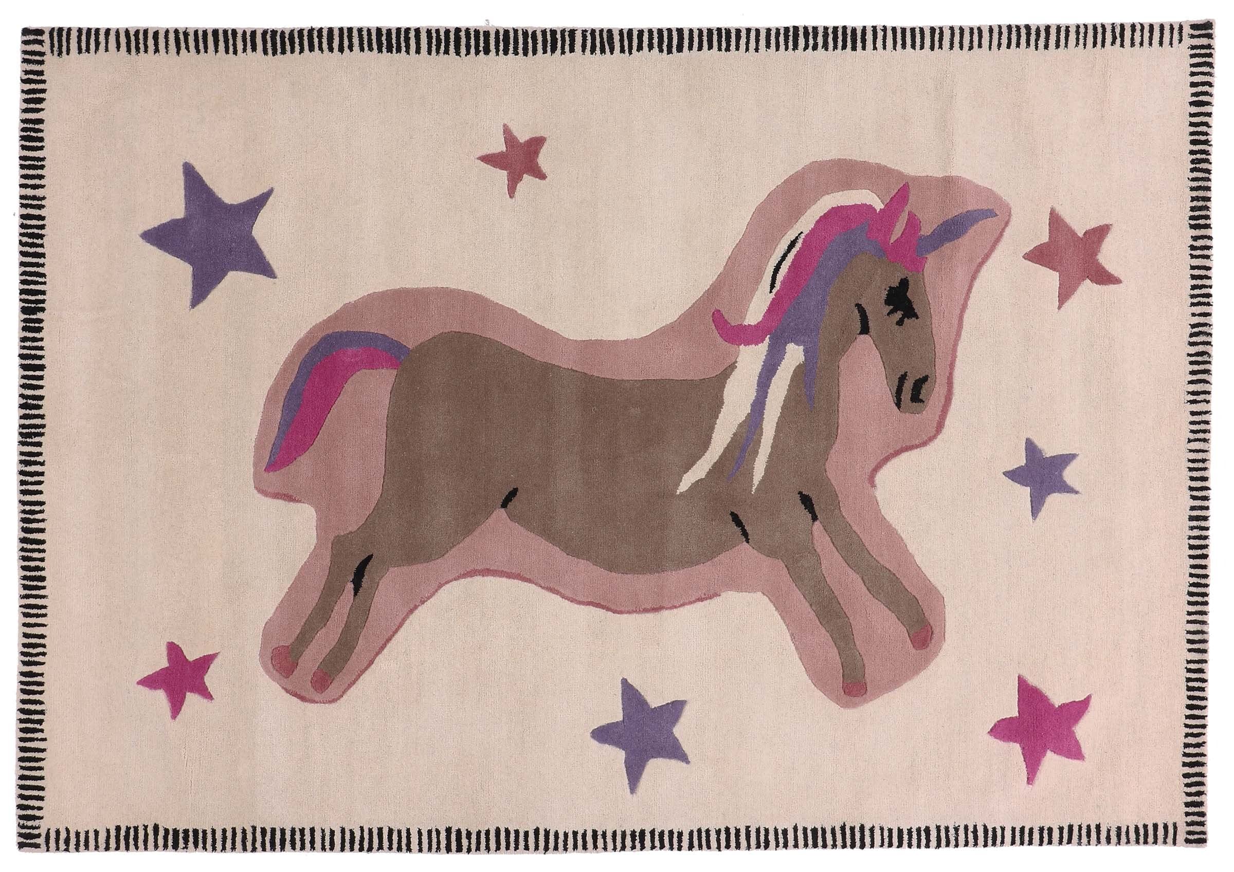 Tapis en laine motif licorne et étoiles beige 170 x 240 cm grand format