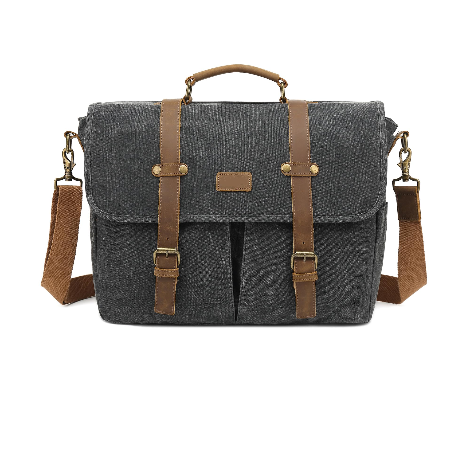 32L | 17.3" Laptop | Tough Vintage Style MultiUse Sling Briefcase College Laptop Office Bag Tech Gadgets | Button Lock 2 Front Pen & Tablet Pocket Waterproof Oil Wax Leather-image-2