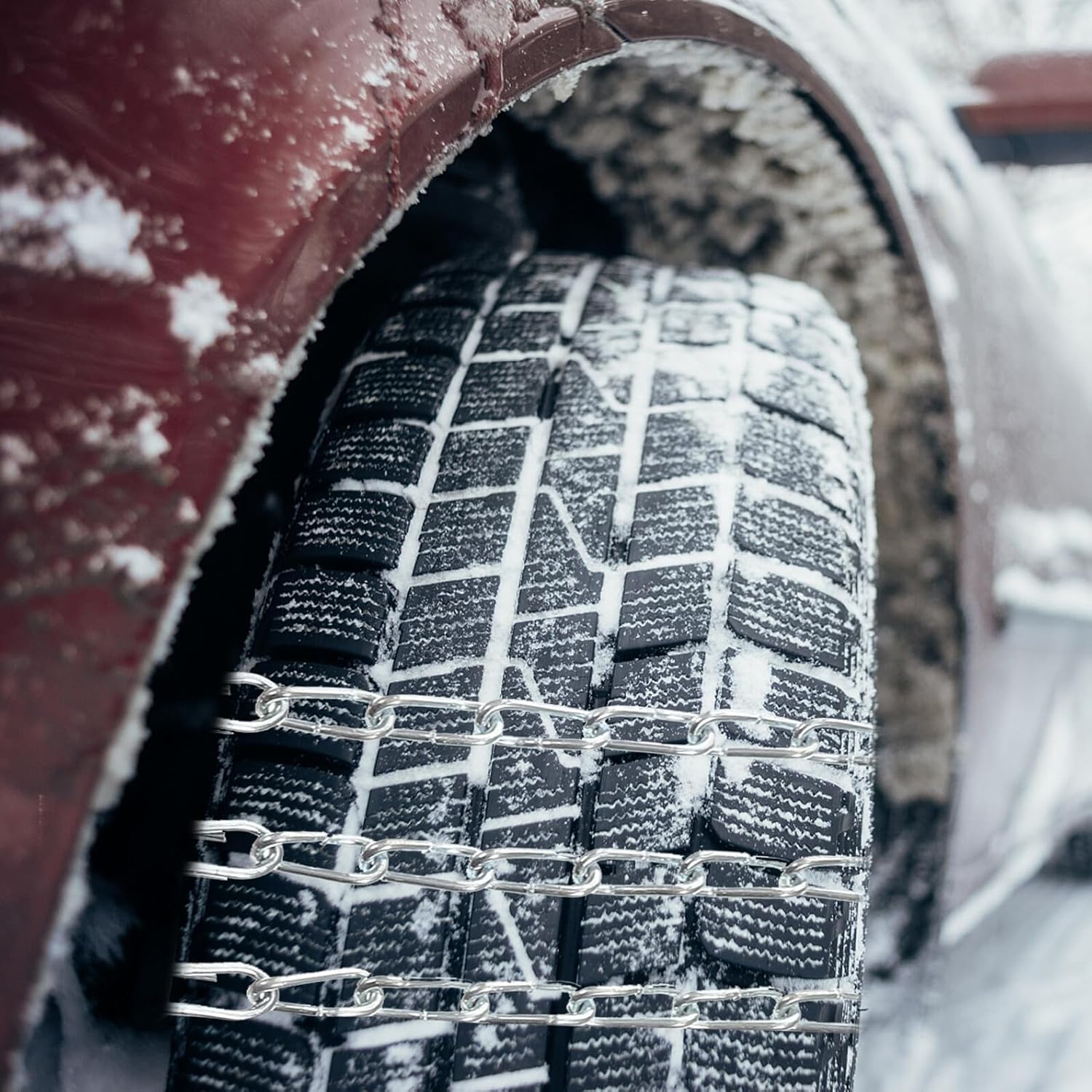 Zerodeko 8pcs Universal Snow Chains for Cars and Suvs, Anti-skid Steel Tire Chains (235-265mm), 3-chain Balance Design for Snow and Mud Traction, Emergency Winter Wheel Straps Random Color