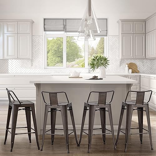 Miniatura 14 de Andeworld Juego de 4 taburetes de bar de metal industrial con respaldo (30 pulgadas, negro) Mate negro,Crema Blanco,RUSTY,plateado