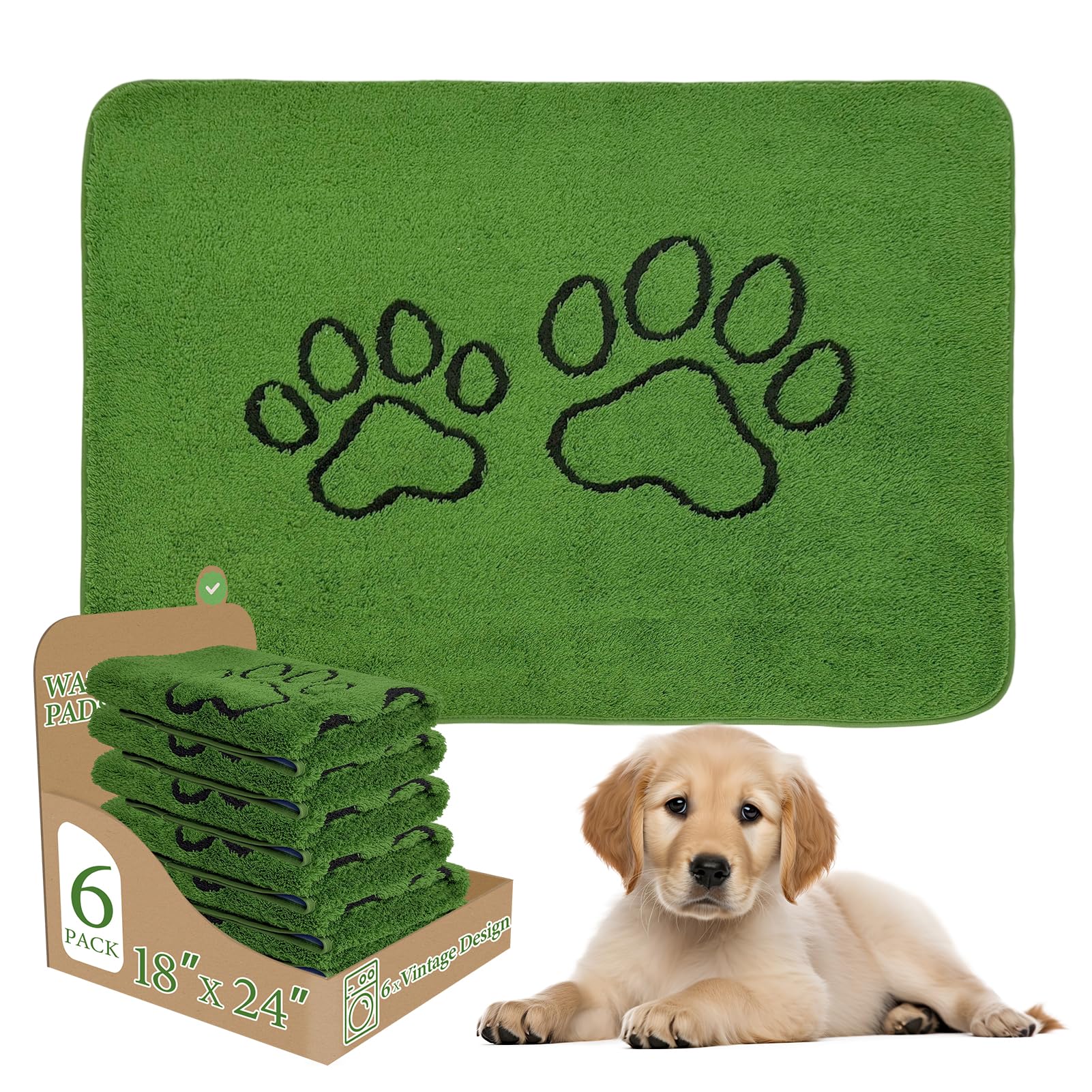 Photo 1 of Homimp Washable Pee Pads for Dogs, 6 Pack Super Absorbent Reusable Puppy Pads, Green Long Wool Fake Grass for Potty Training, Upgrade Non-Slip and Leak-Proof,Floor, Couch, Bed, and Crate,Green 18"×24"