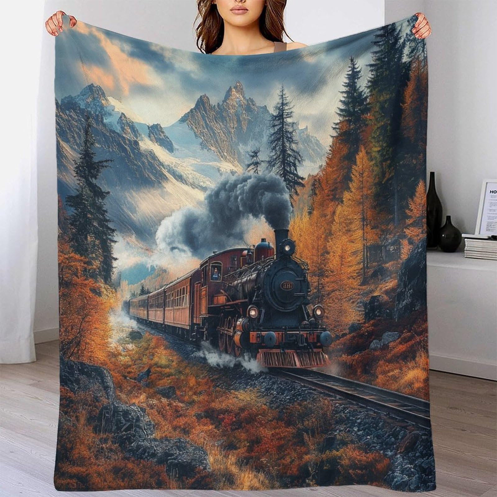 Dafufbw Steam Train-6 Steam Train Fleece Throw Blanket 50X60inch(127X152cm) For Couch With 3D Choochoo Jacquard Soft Blanket, Fuzzy Blanket For All Seasons 108X90 Inches