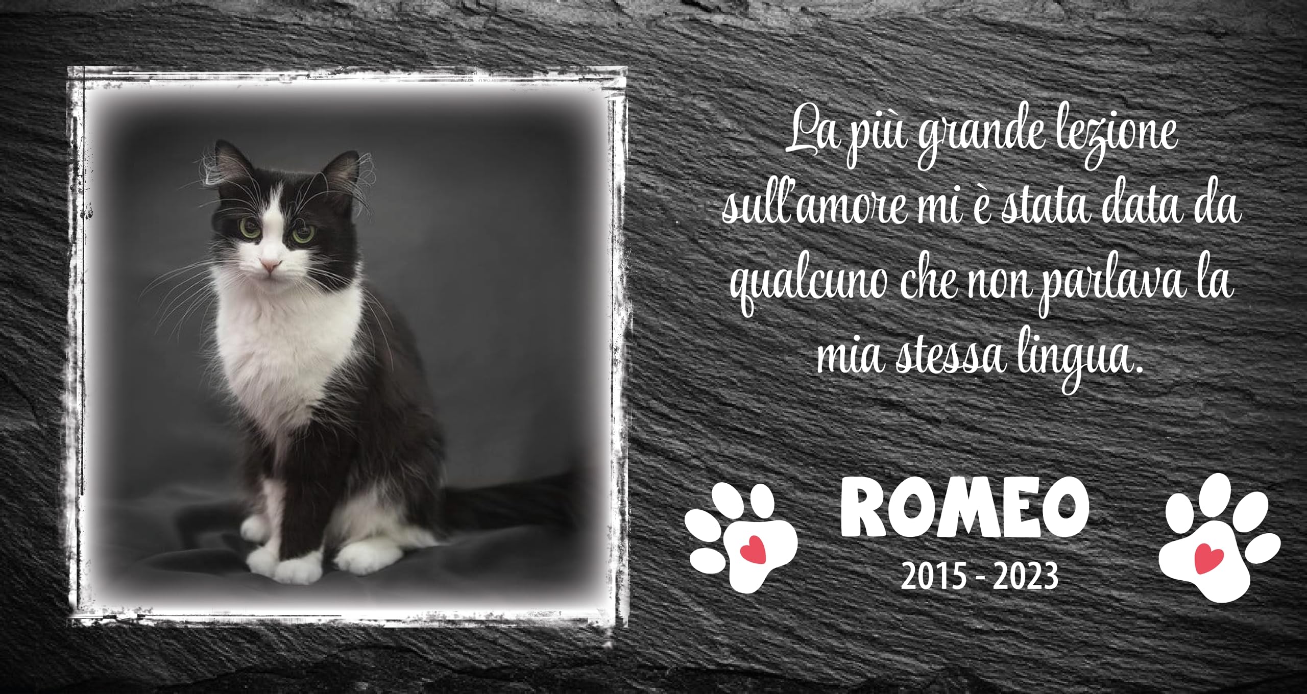 LaFarfallaDiLegno.it Lapide commemorativa per Cane e Gatto, Memoriale Personalizzabile in Pietra, Lapide Cane Personalizzata per Esterno con Foto del Tuo Animale Domestico (Rettangolare 32,5x17,6cm)