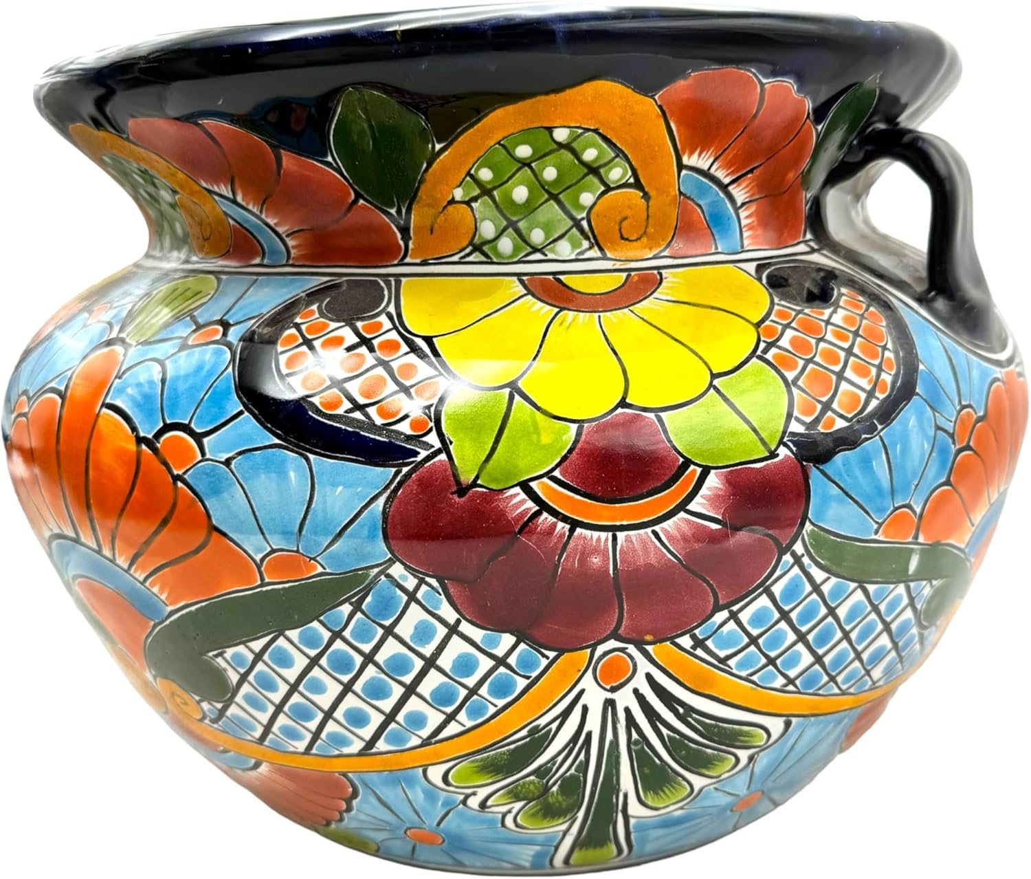 Talavera Michoacana Planter XL Pot Folk Art Multicolor Mexican Pottery Home Decor Hand Painted Garden Indoor Handmade Outdoor 18.5 (Multi 2)