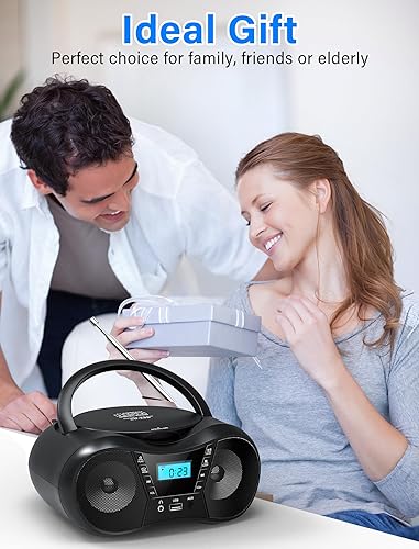 Miniatura 8 de Greadio Boombox - Reproductores de CD portátiles para el hogar con Bluetooth, Boom Box, reproductor de CD y radio FM, sonido estéreo, alimentado por