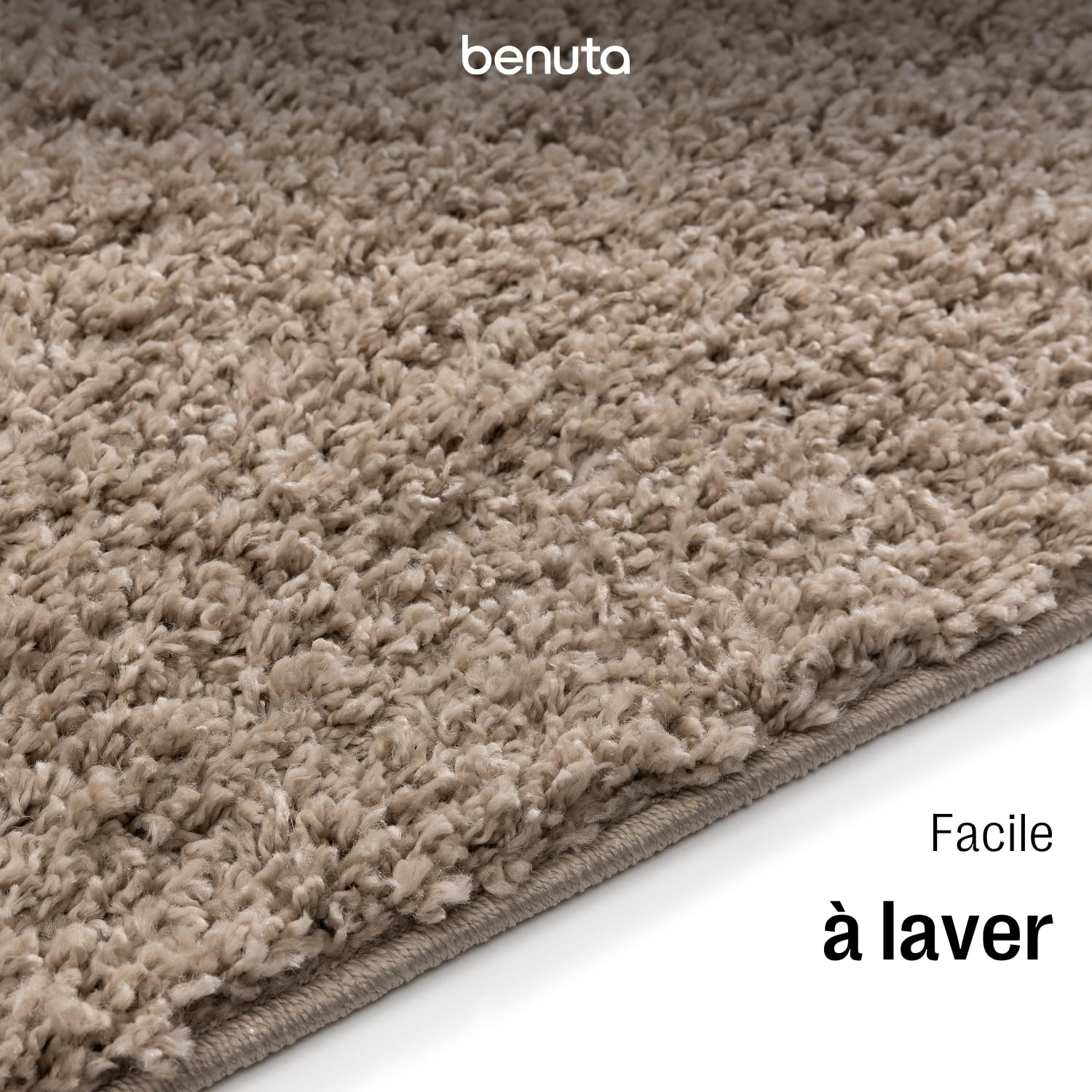 benuta Basic Tapis Poil Long Sohari - Beige 160x160 cm - Lavable - Minimaliste - Doux - pour Chambre, Couloir, Salle à Manger - Compatible avec Chauffage au Sol