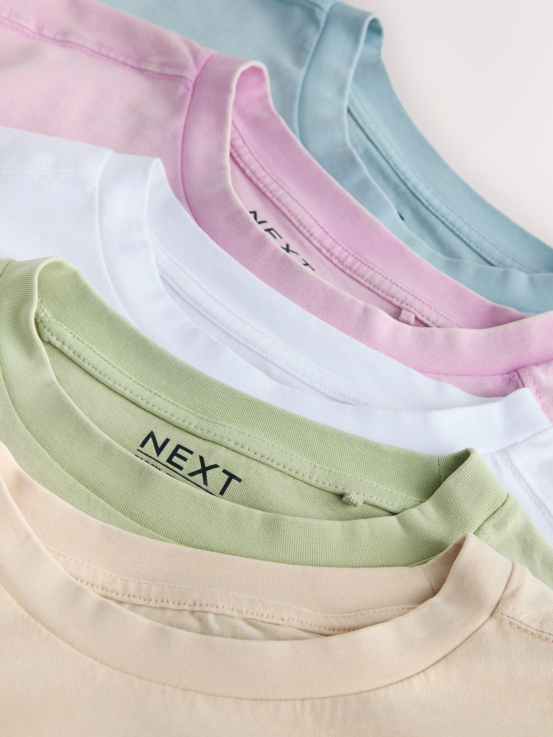 NEXT Damen Relaxed Fit Rundhals-T-Shirts mit ellbogenlangen Ärmeln, 5er-Pack