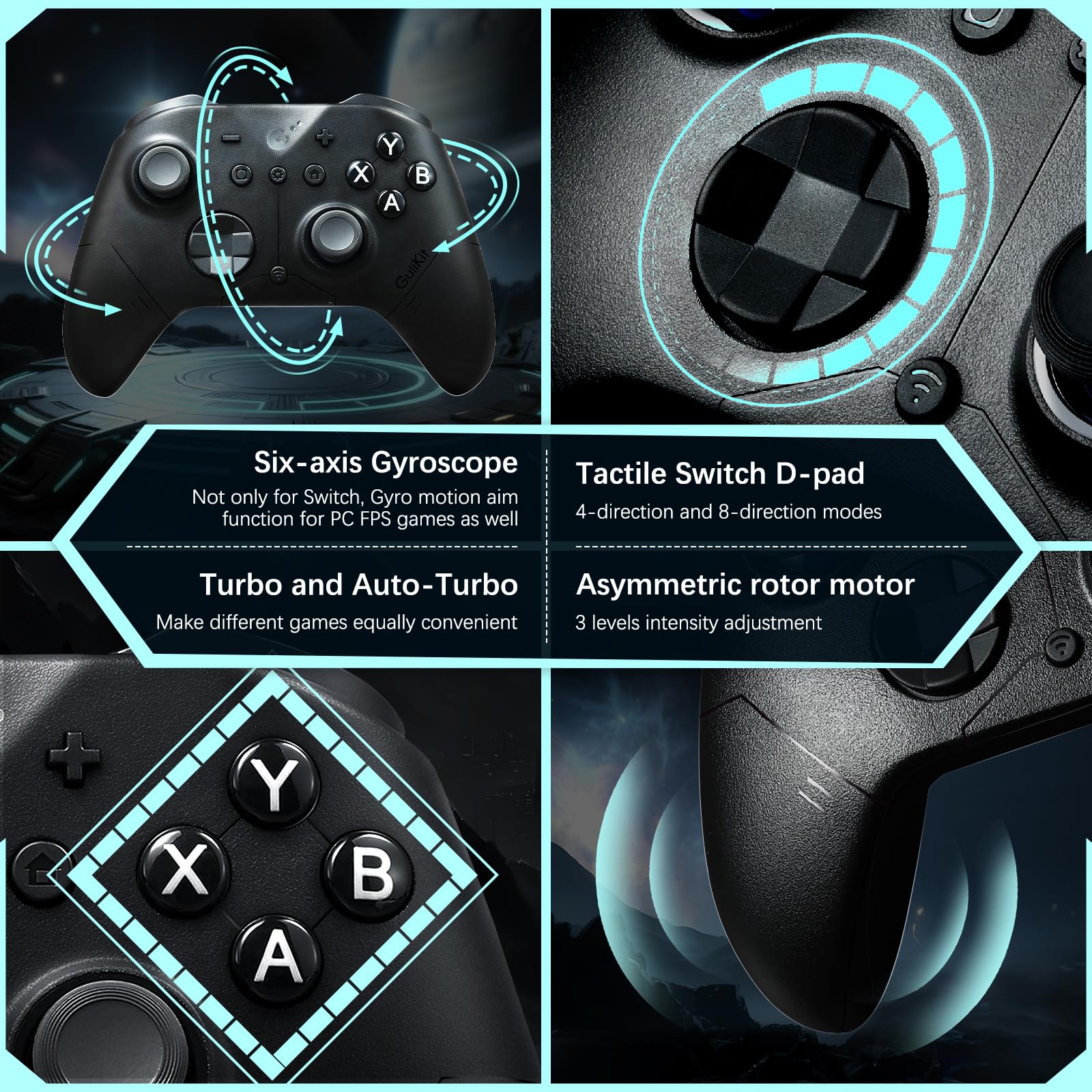 AKNES GuliKit ES PRO Mando Inalámbrico para Switch 1/2, Windows/Android/Mac/Steam Deck con 3.25ms de Baja Latencia, Joysticks Magnéticos TMR, Wake-Up Switch1/2, D-Pad de Interruptor Táctil - Negro