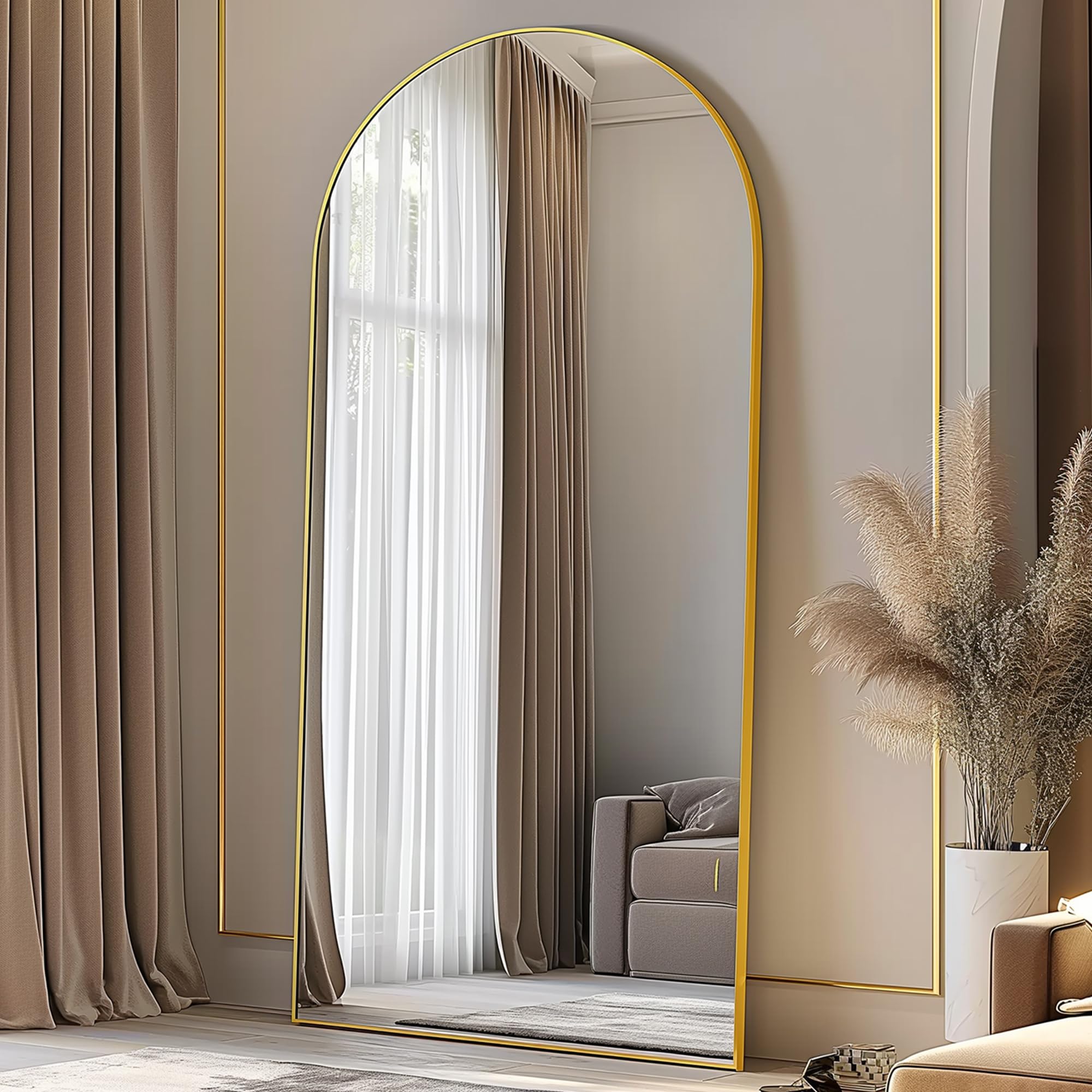 full length mirror, 76"x34" large full length mirror, large floor mirror full body mirror with stand for bedroom, hanging mounted mirror for living room cloakroom, gold