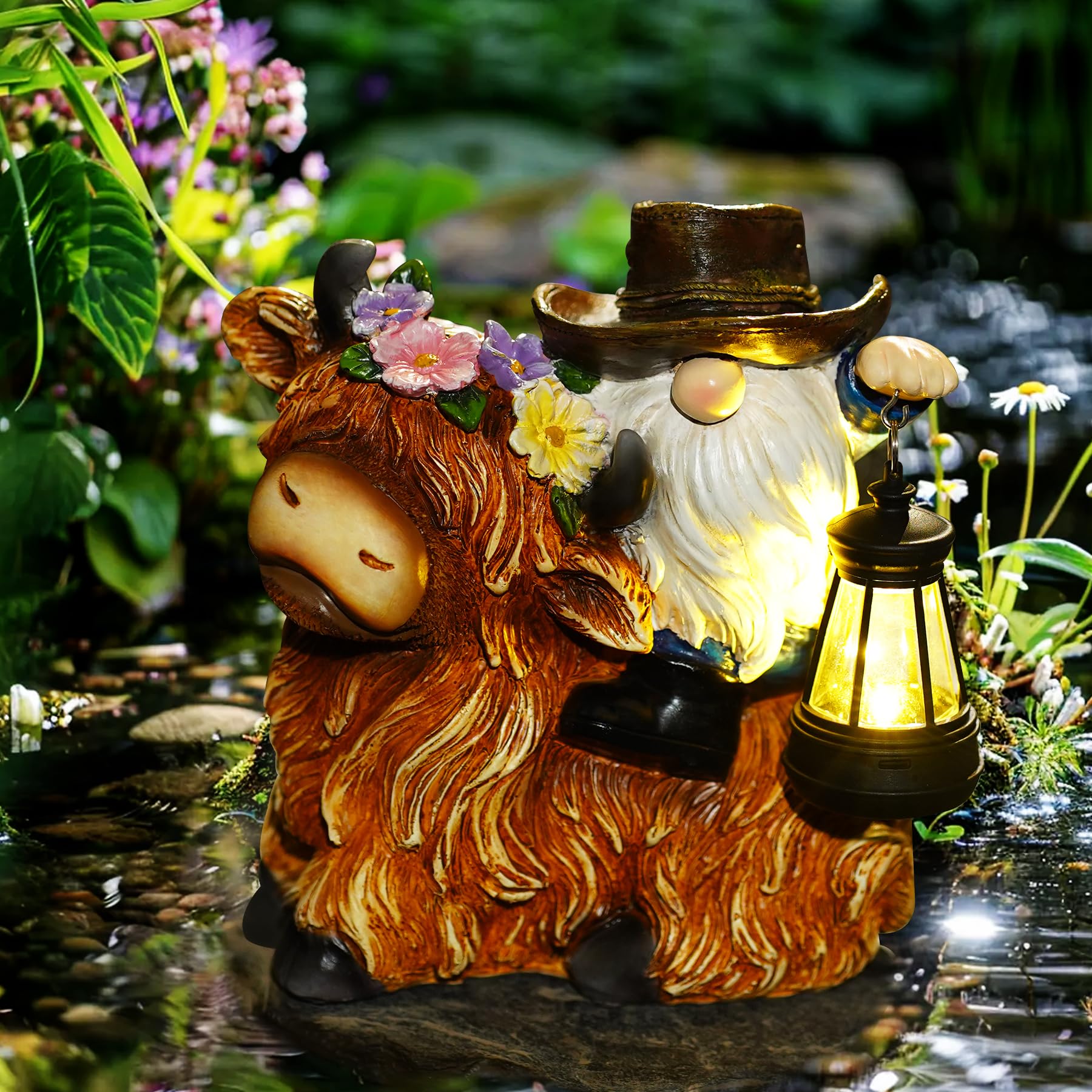 Solar Highland Cow Gnome Garden Decorative Statue - Detachable Lantern - Outdoor Fun Decoration, Suitable for Patio, Back ...