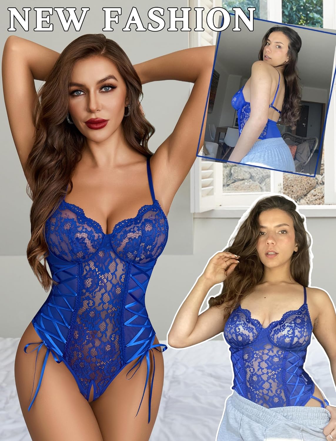 Avidlove Lingerie for Women Sexy Lace Bodysuit Teddy One Piece Lingerie Lace-up Back Cut Out Lingerie - Image 6