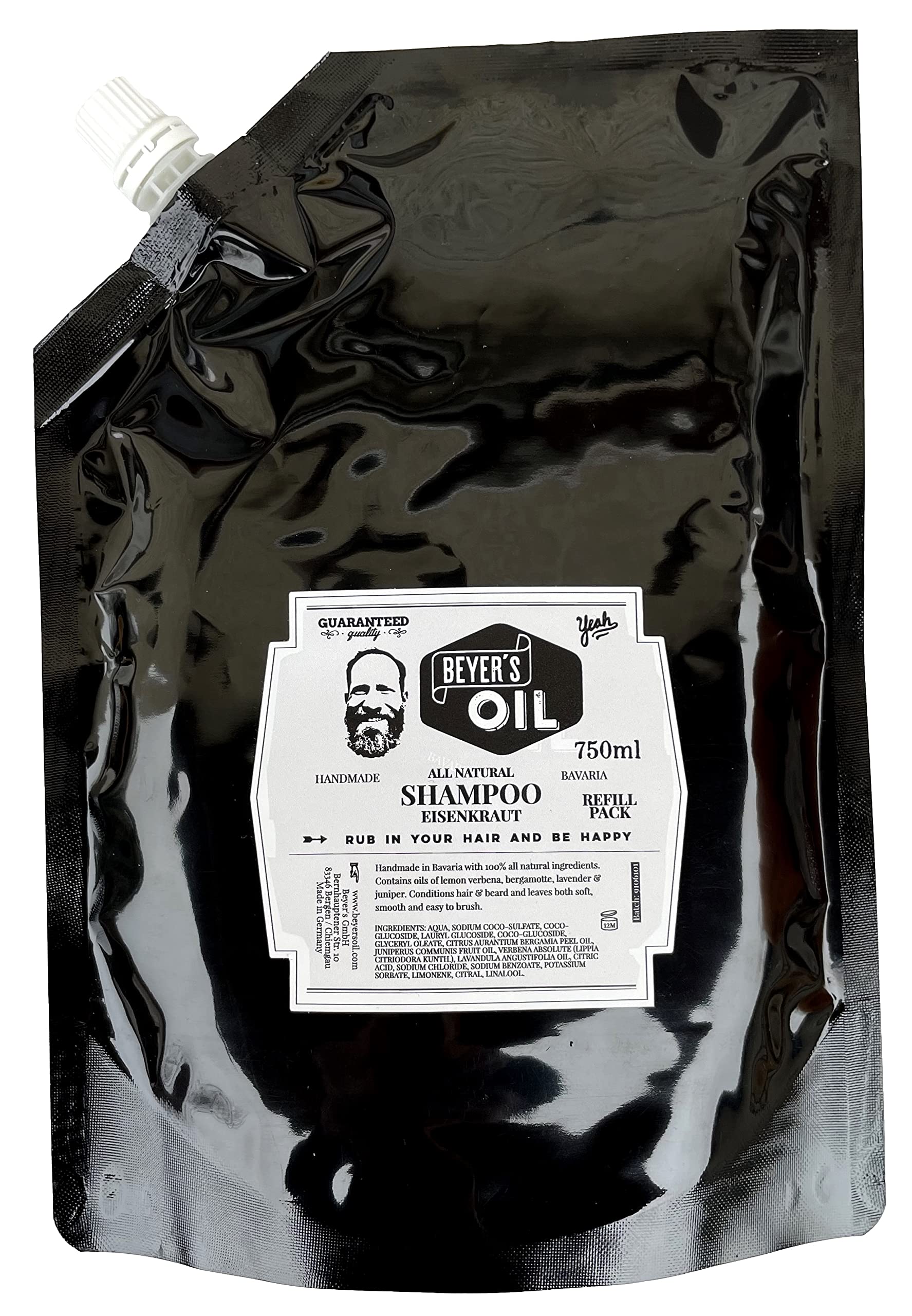 Beyer’s Oil Shampoo Eisenkraut Nachfüllpack 750ml - Bartpflege Bartshampoo - Handgemacht in Bayern - 100% natürlich - Macht den Bart weich und glatt