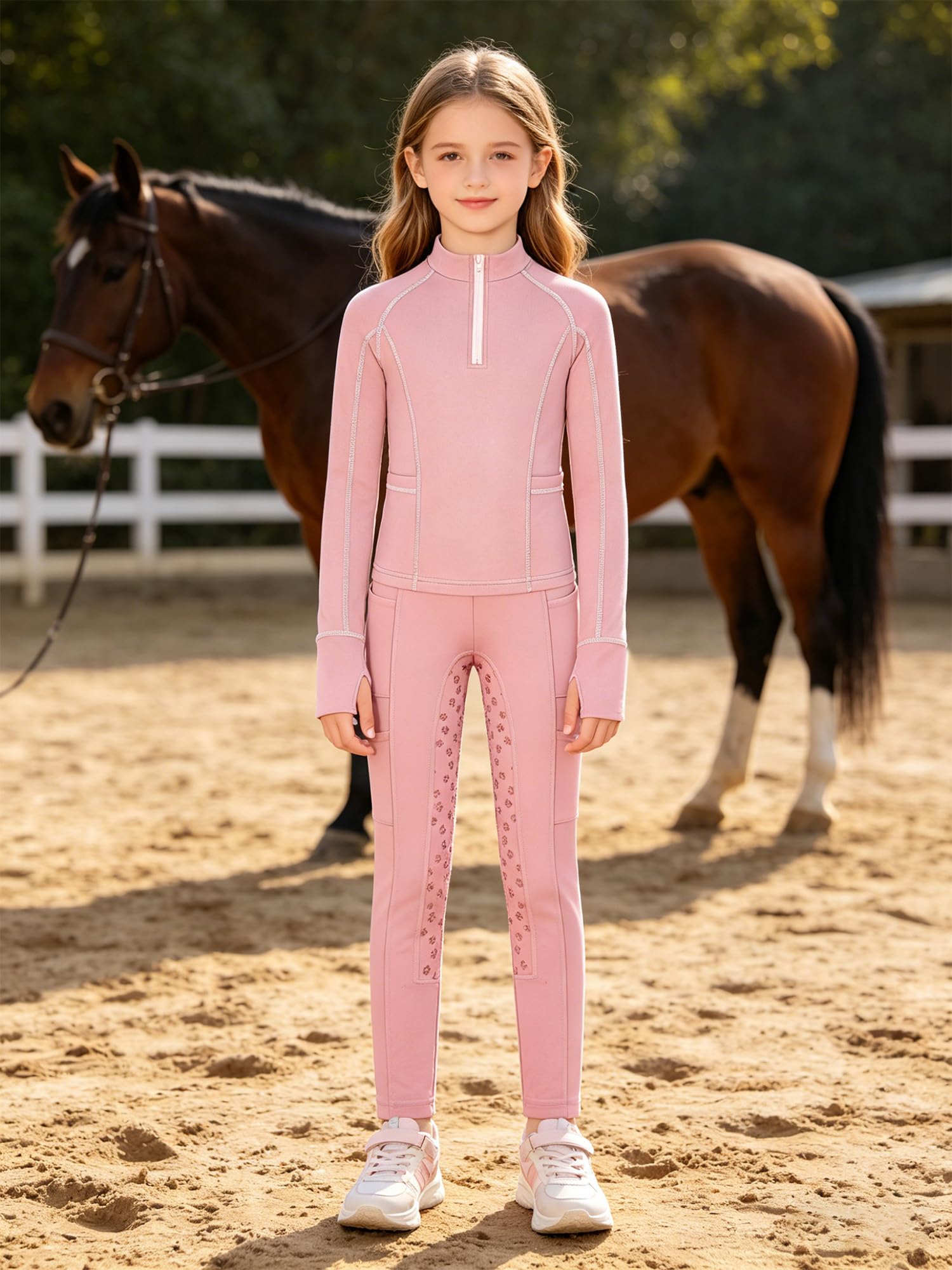 iiniim Completo Sportivo Bambina Completo Palestra Bambina Anni Leggings L'Equitazione Abbigliamento Equitazione Bambine Fitness Rosa 11-12 anni