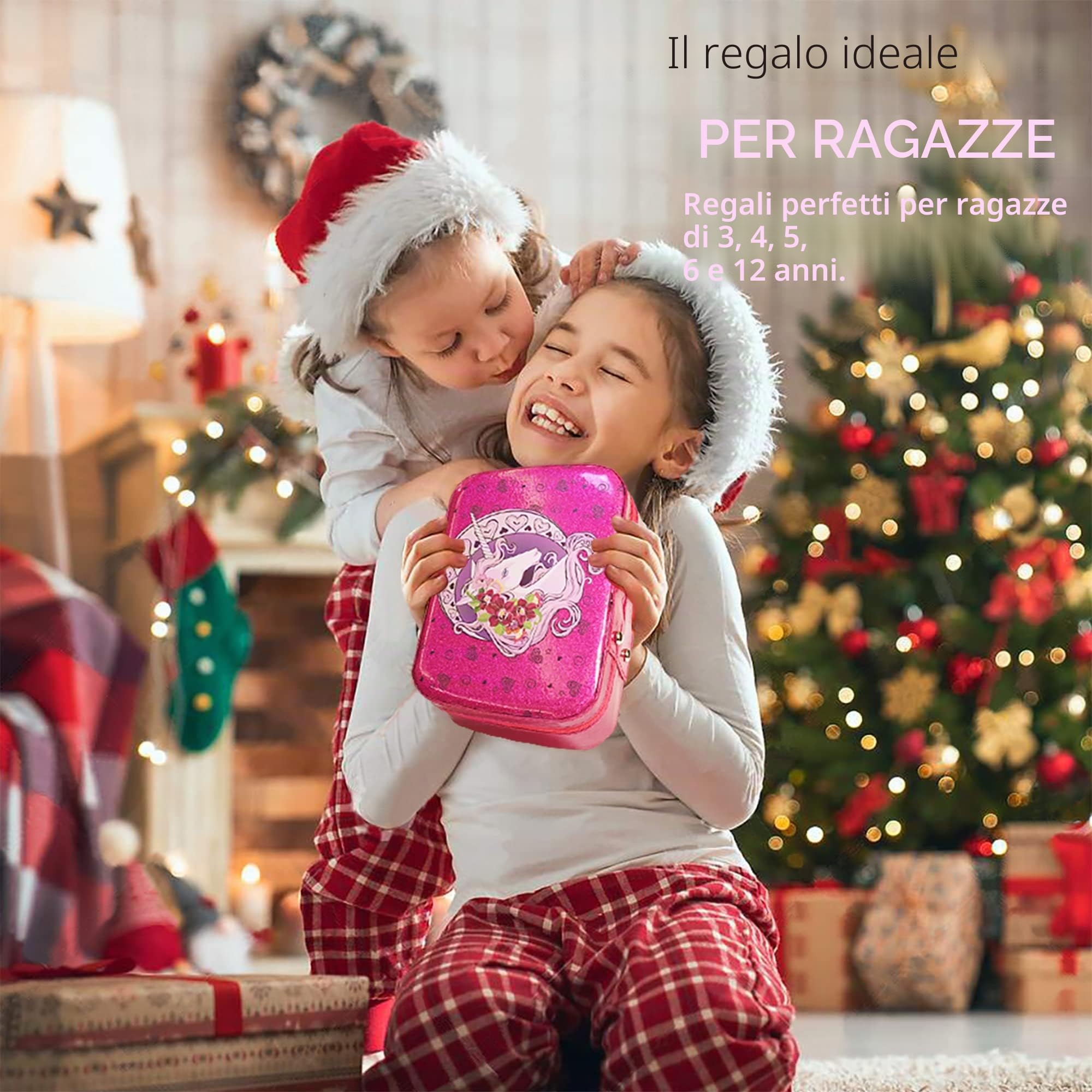 Amerrly Set Trucchi Anallergici - 32 PCS Valigetta Bambina, Giochi, Unicorno, per Feste, Compleanni, Natale - Regalo 4-10 Anni