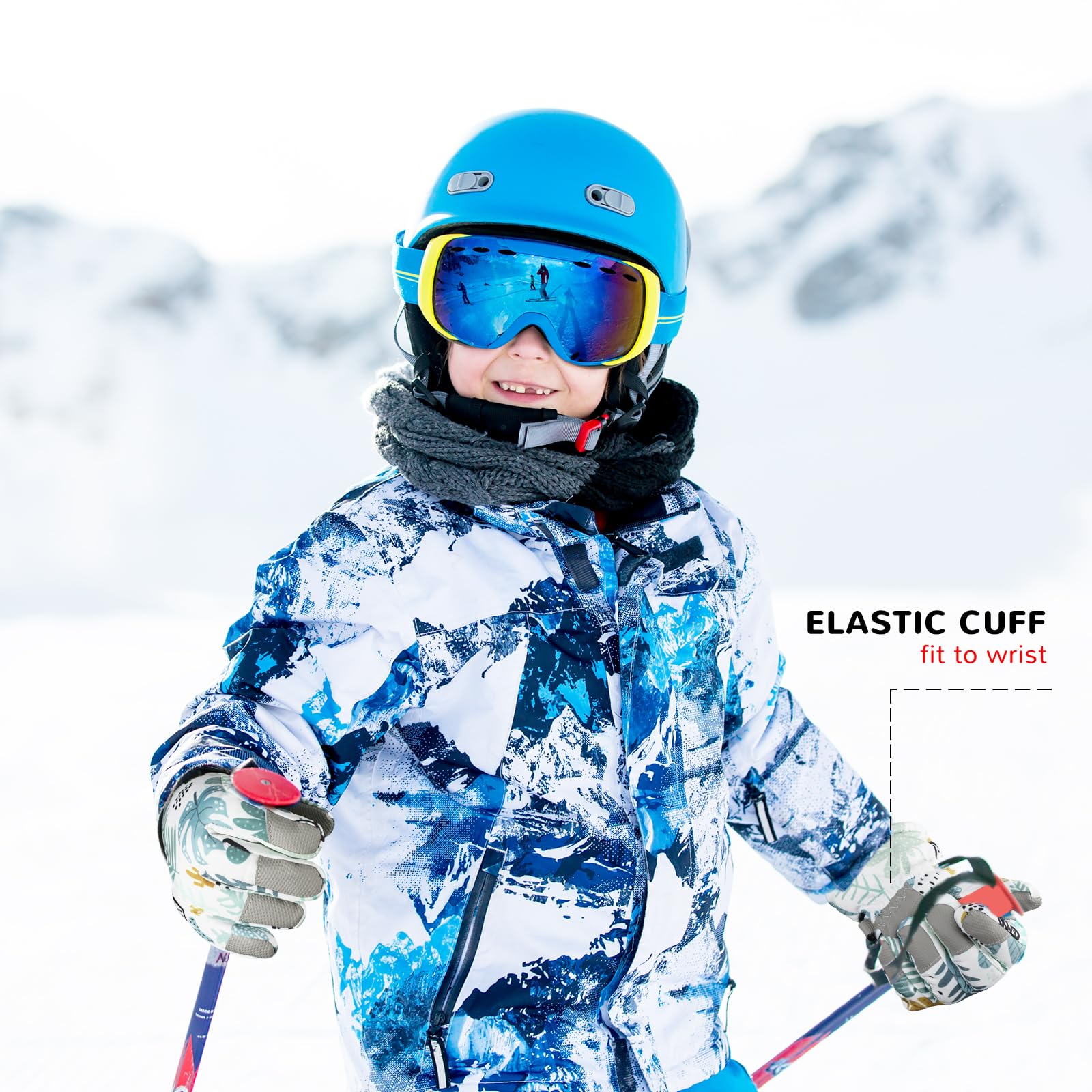 QKURT Guantes de Esquí para Niños, Guantes de Esquí Térmicos de Invierno para Niños, Manoplas a Prueba de Viento para Nieve, Guantes de Trineo para Patinaje en Clima frío para Niños y Niñas