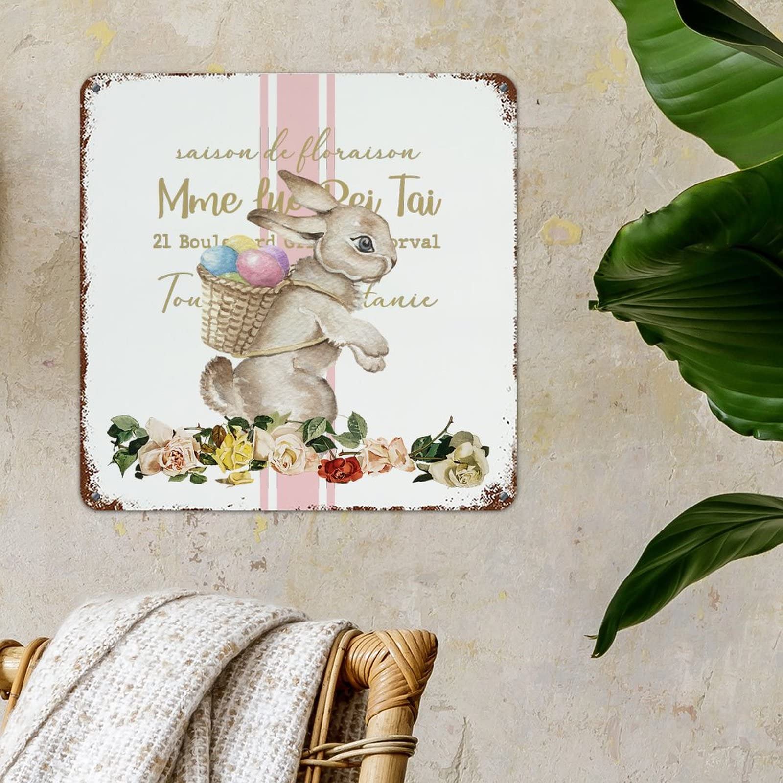 WoGuangis Targa in metallo con scritta Happy Easter Flower Basket