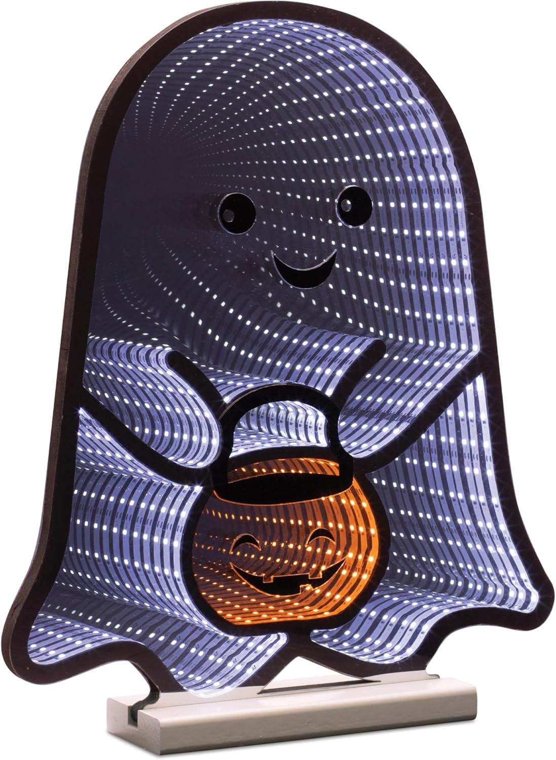 Melrose Ghost with Candy Bucket Ekkolight Infinity Light, 16-Inch, Acrylic Halloween Decor